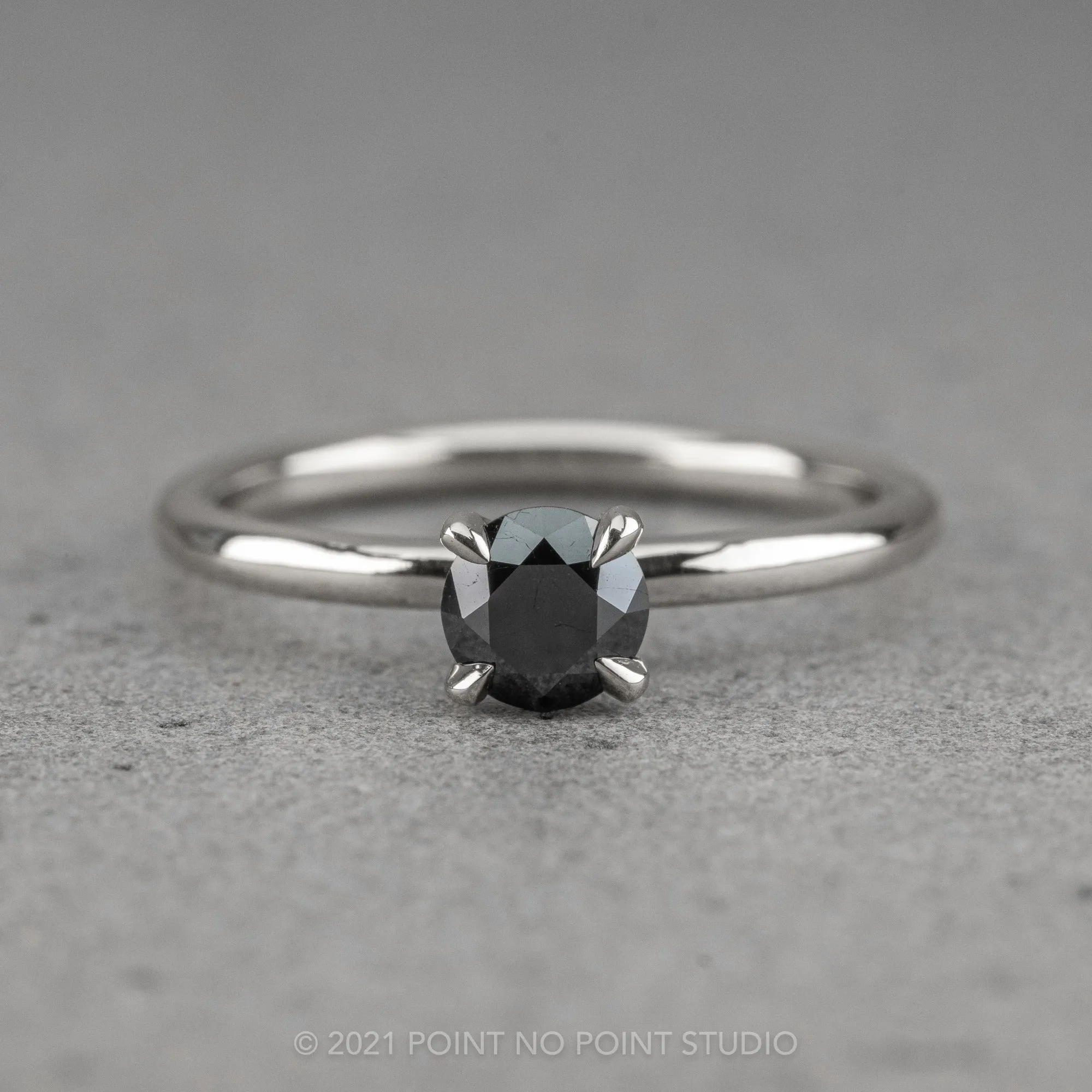.50 Carat Round Brilliant Cut Black Diamond Engagement Ring, Tulip Jane Setting, 14k White Gold