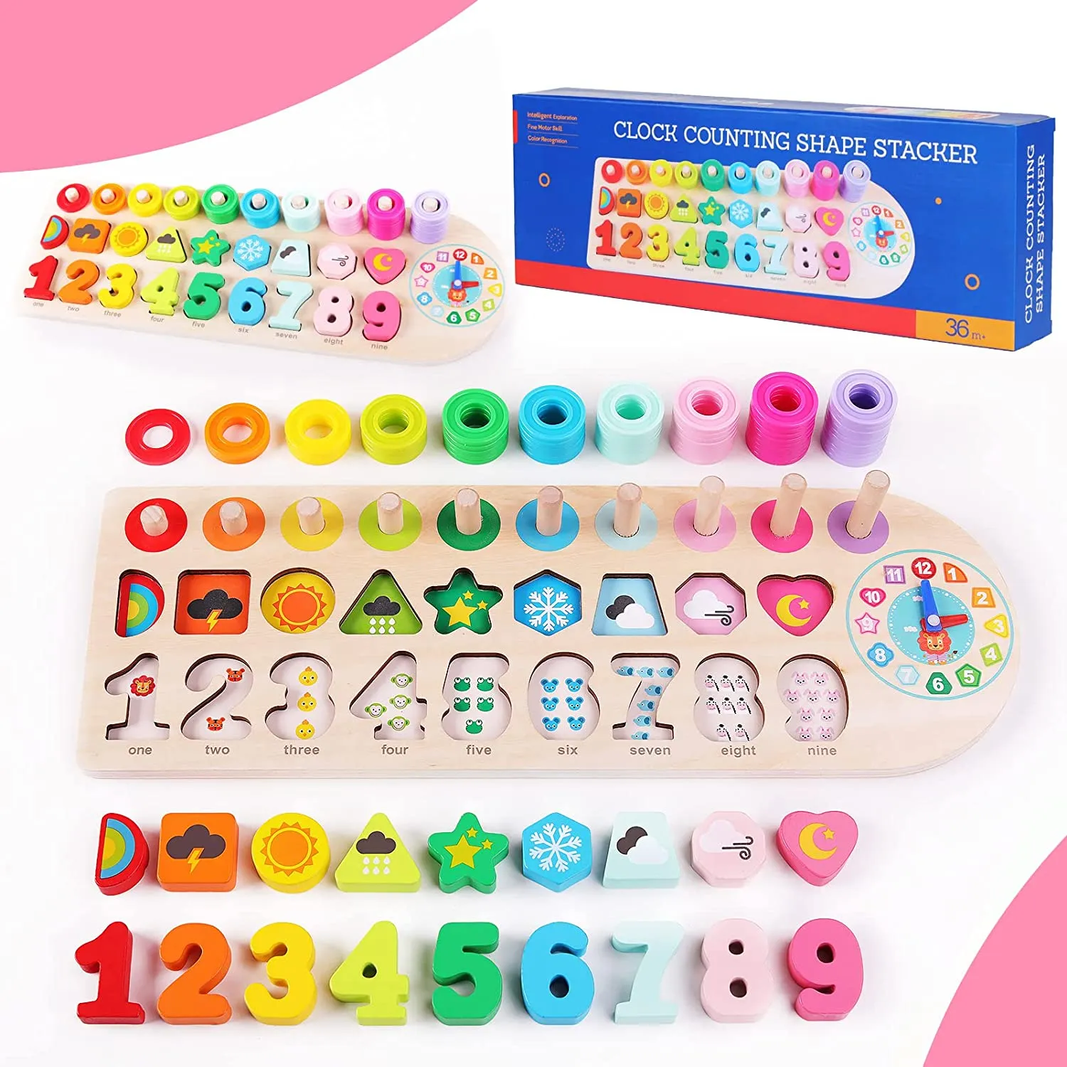 6-in-1 Logarithmic Educational Toy | Eco Wooden Toy | Montessori Busy Board | 36m 