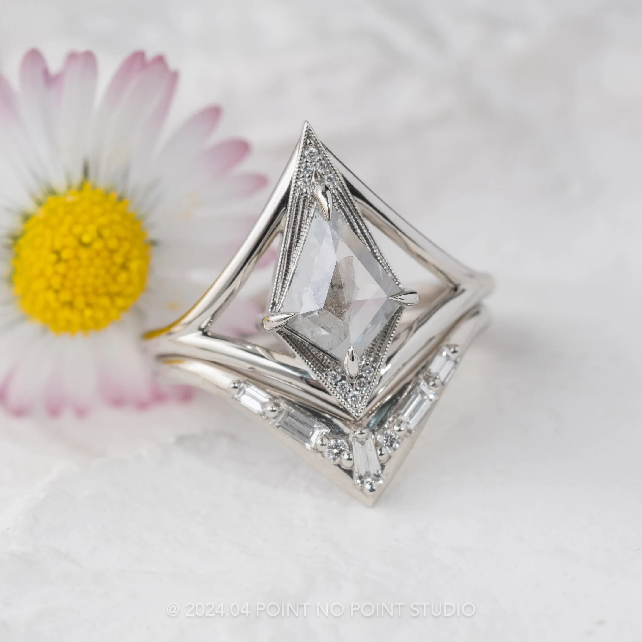 .78 Carat Salt and Pepper Kite Diamond Engagement Ring, Arwen Setting, Platinum