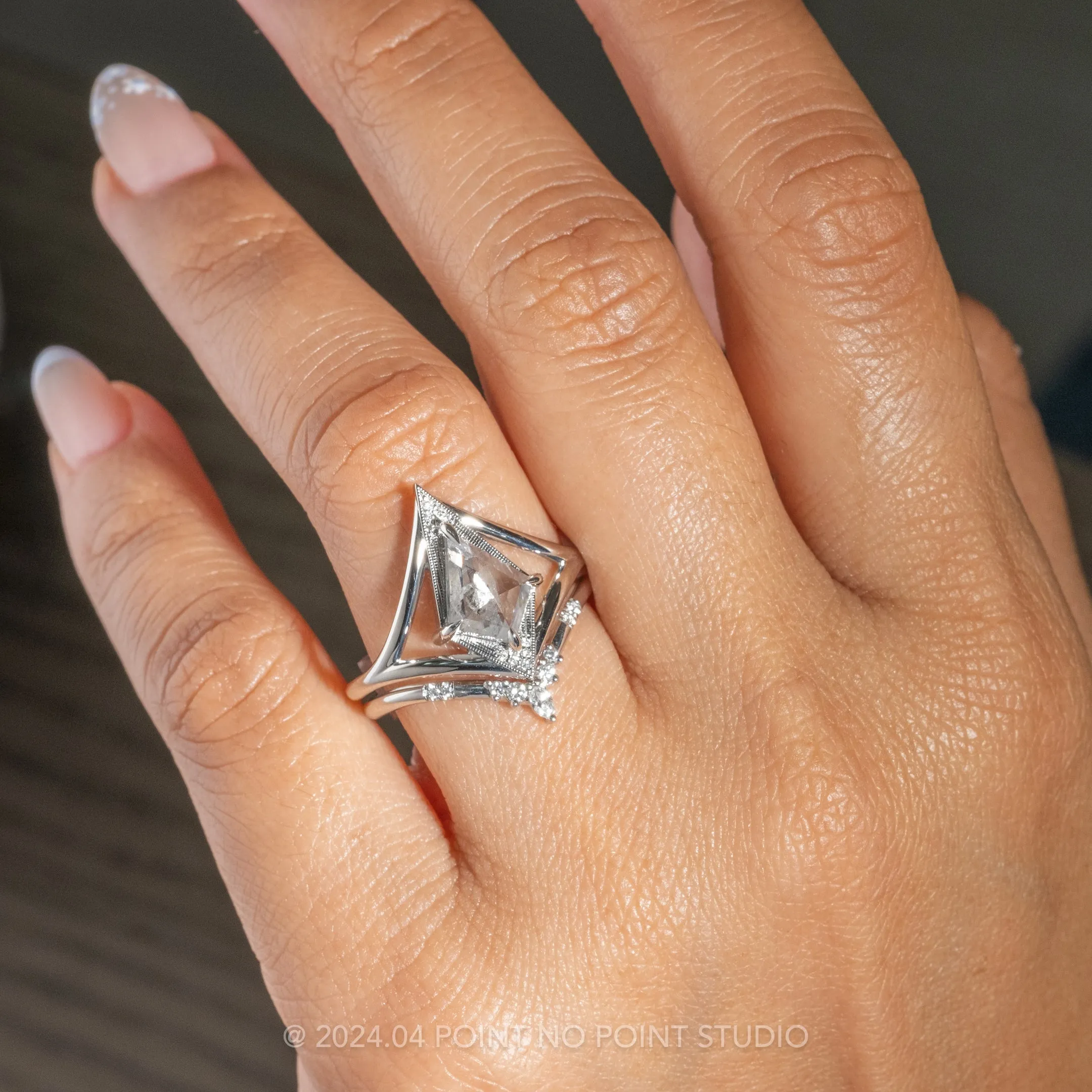 .78 Carat Salt and Pepper Kite Diamond Engagement Ring, Arwen Setting, Platinum