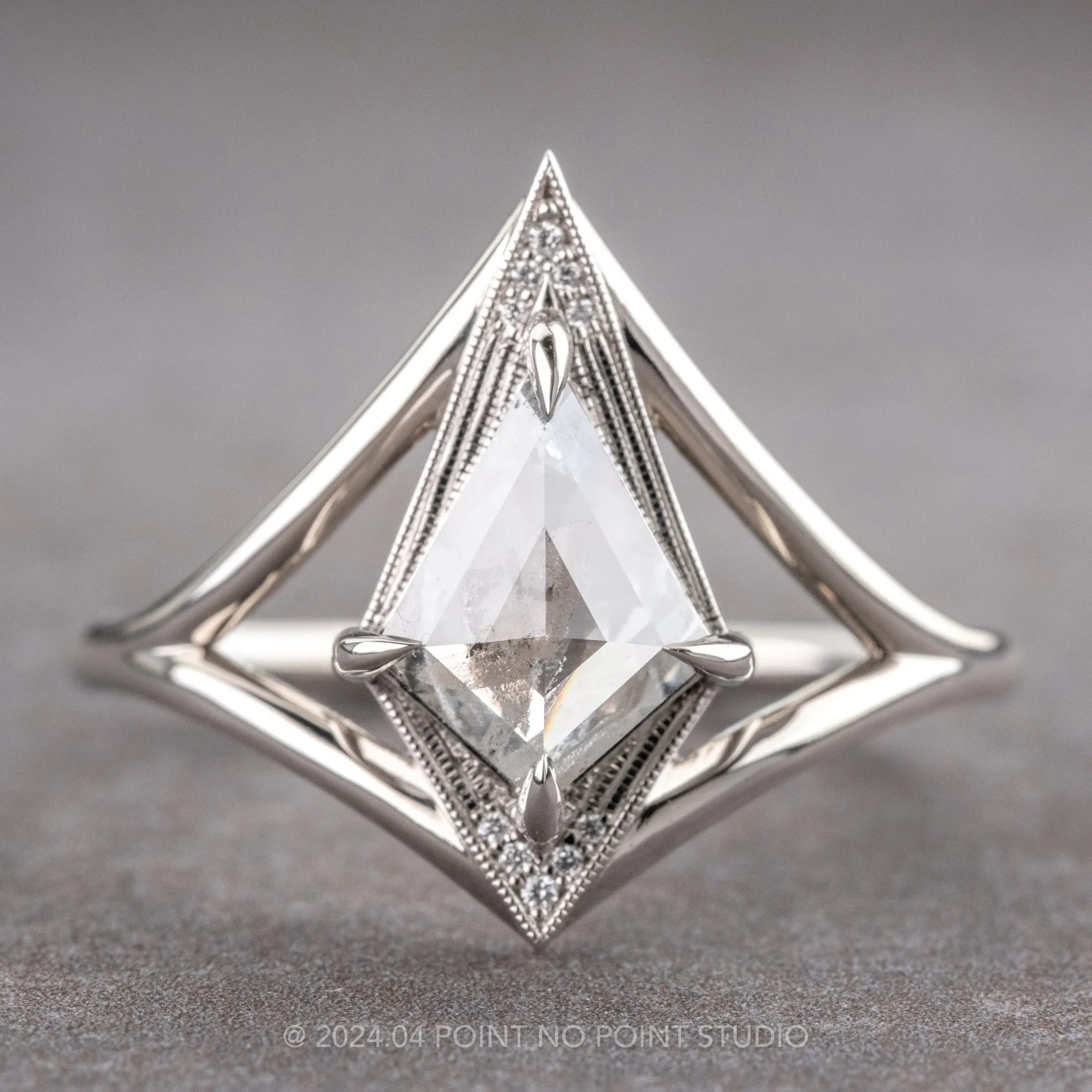 .78 Carat Salt and Pepper Kite Diamond Engagement Ring, Arwen Setting, Platinum
