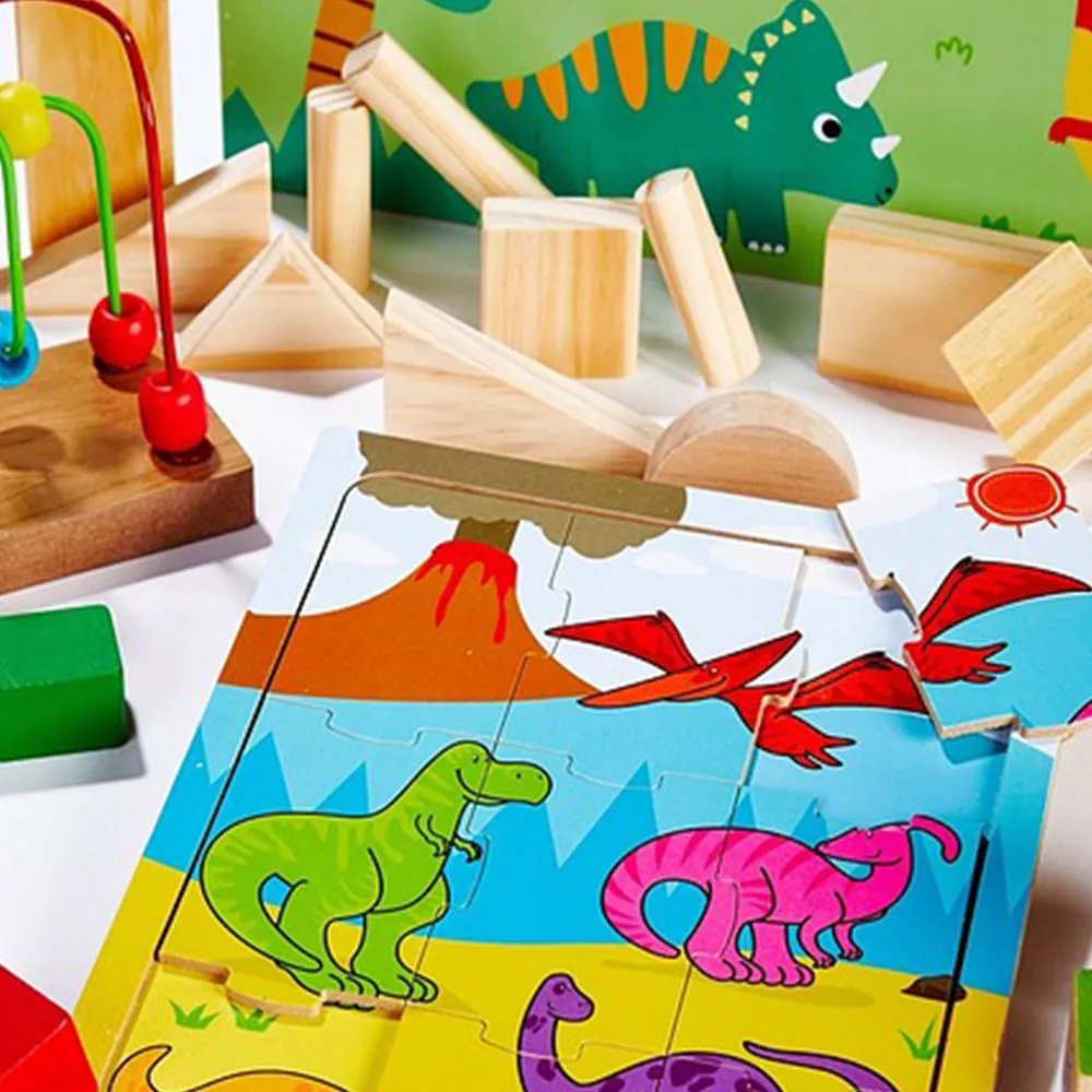 8-in-1 Educational Wooden Dinosaur Toy |  Multi Activity Toy | Shape Sorter | Alphabet Blocks | Personalisation Option