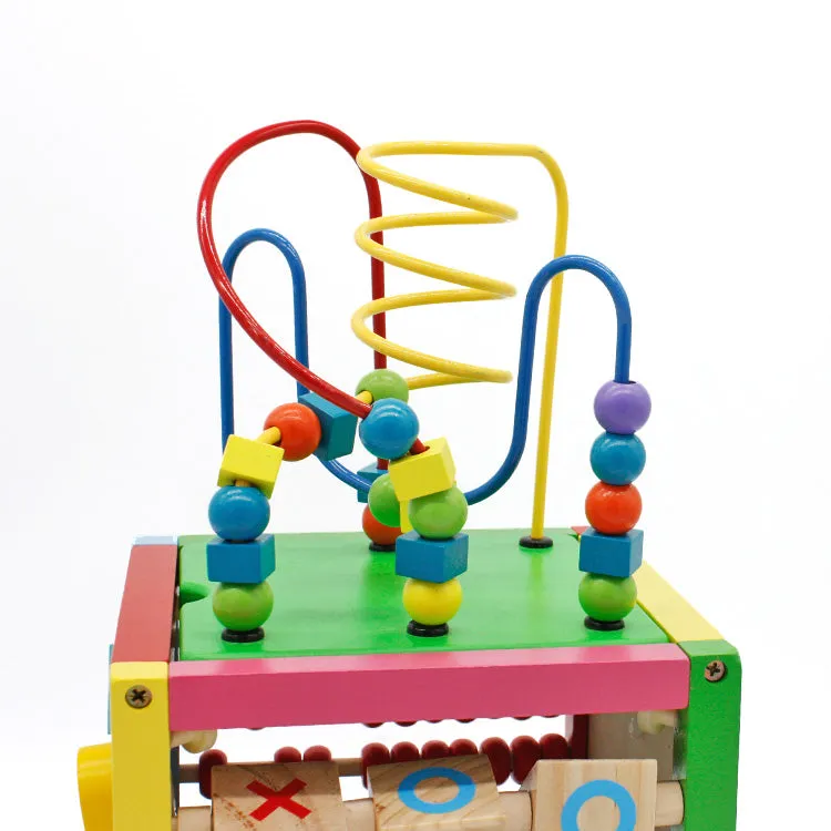 8 x 8 Inch Wooden Learning Bead Maze Cube 5 in 1 Activity Center Educational Toy Multicolor **
