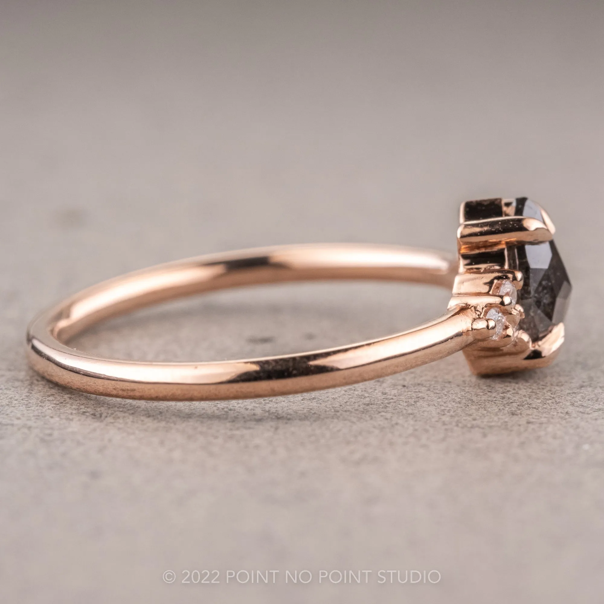 .85 Carat Salt and Pepper Pear Diamond Engagement Ring, Quinn Setting, 14k Rose Gold