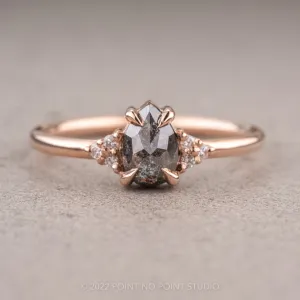 .85 Carat Salt and Pepper Pear Diamond Engagement Ring, Quinn Setting, 14k Rose Gold