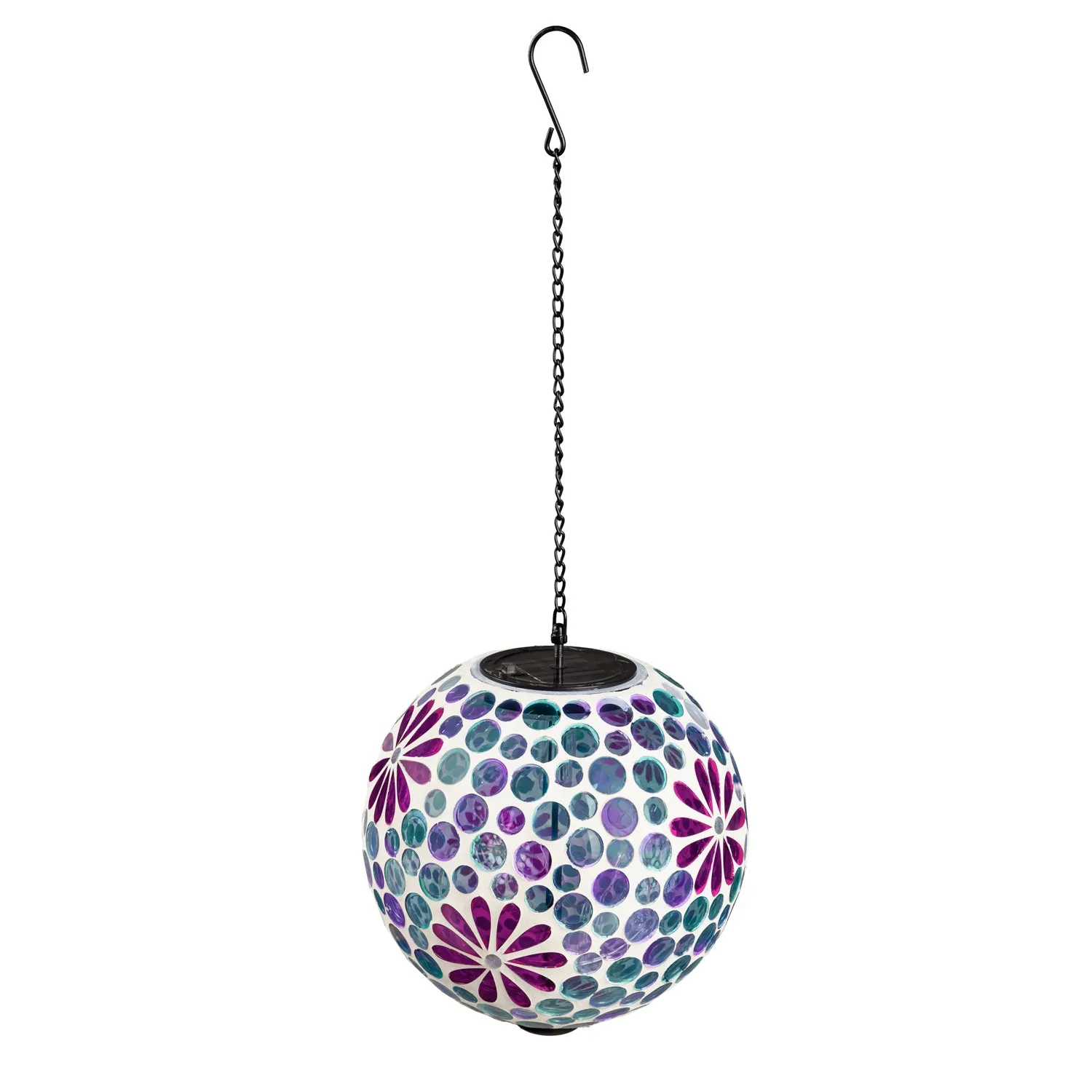 8" Solar Hanging Mosaic Gazing Ball, Pink Daisies,2sp7204