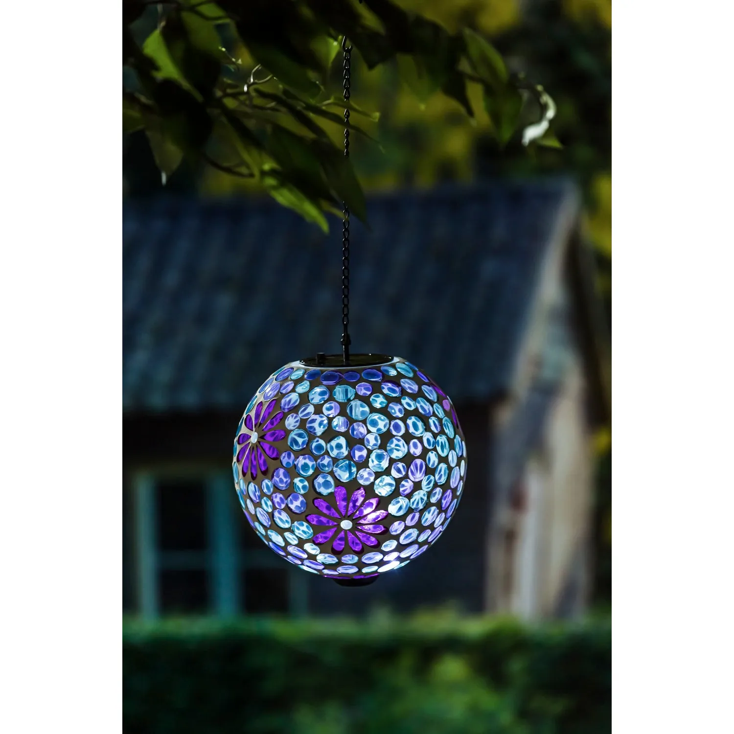 8" Solar Hanging Mosaic Gazing Ball, Pink Daisies,2sp7204