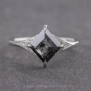 .92 Carat Black Speckled Lozenge Diamond Engagement Ring, Aela Setting, Platinum