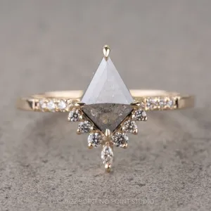 .99 Carat Salt and Pepper Kite Diamond Engagement Ring, Avaline Setting, 14k Yellow Gold