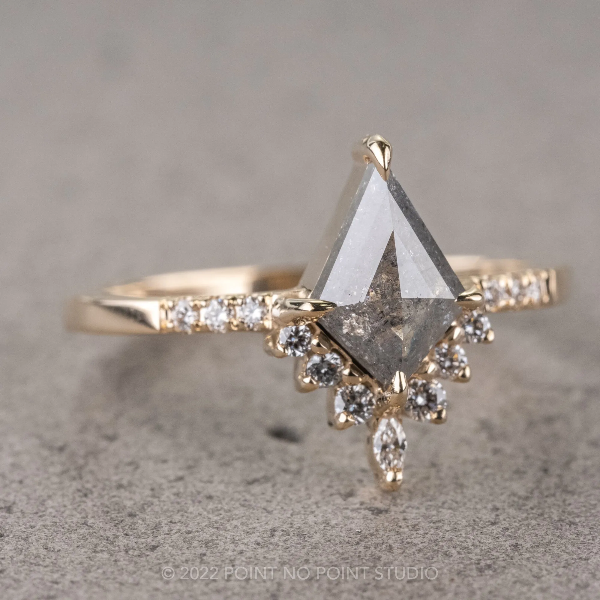 .99 Carat Salt and Pepper Kite Diamond Engagement Ring, Avaline Setting, 14k Yellow Gold