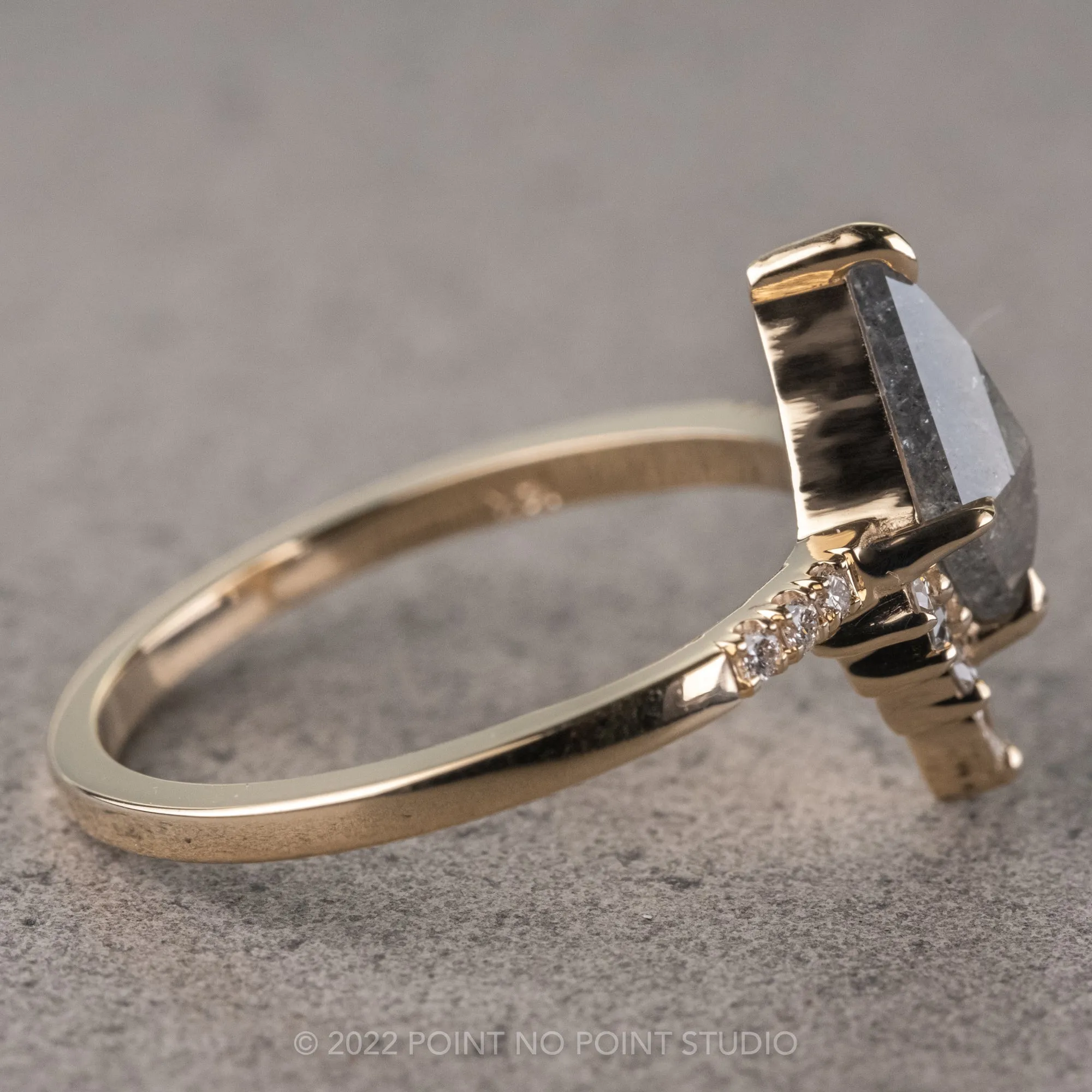 .99 Carat Salt and Pepper Kite Diamond Engagement Ring, Avaline Setting, 14k Yellow Gold