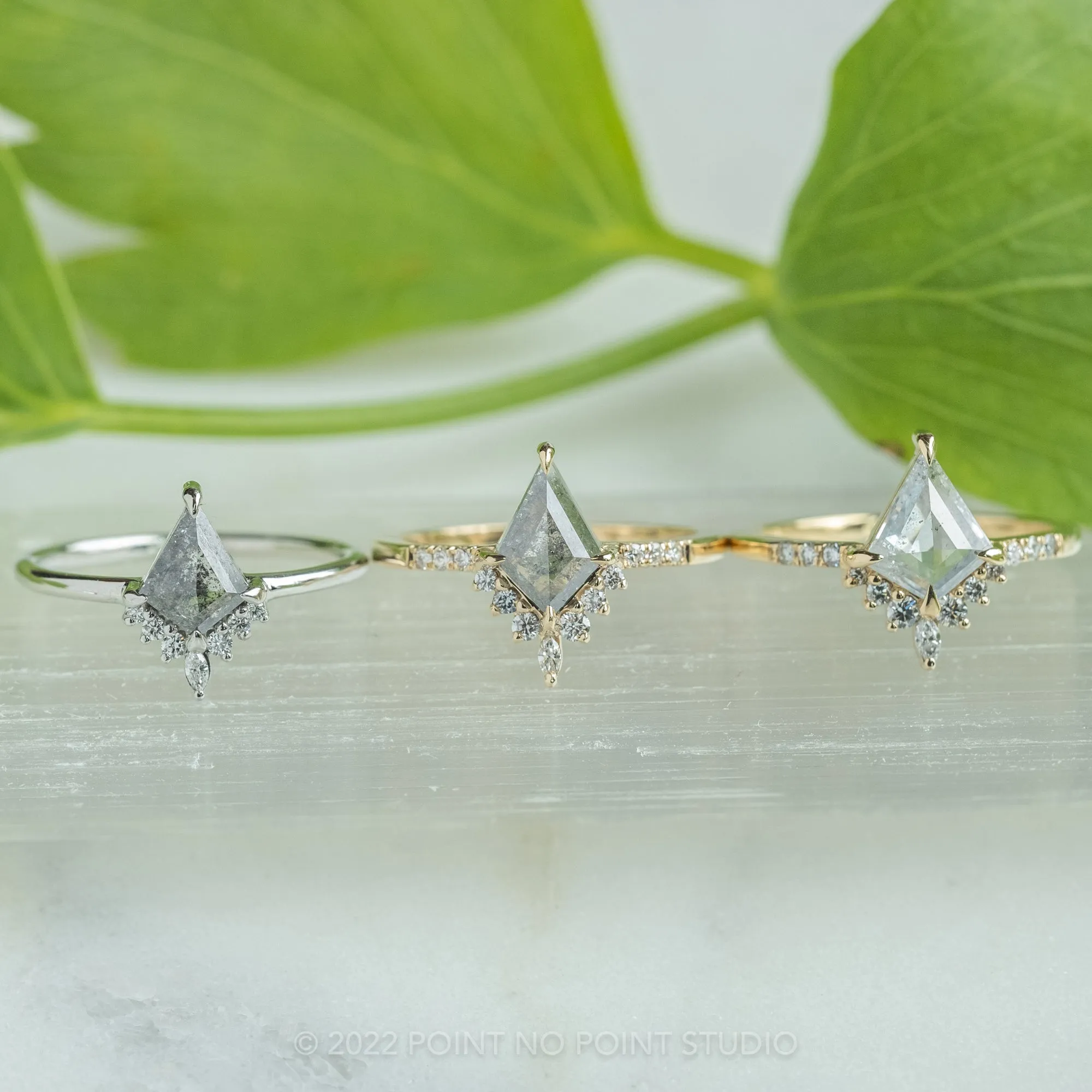 .99 Carat Salt and Pepper Kite Diamond Engagement Ring, Avaline Setting, 14k Yellow Gold