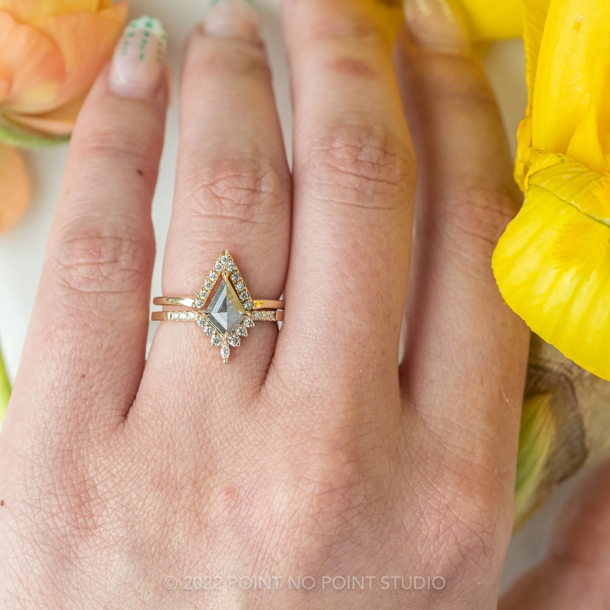 .99 Carat Salt and Pepper Kite Diamond Engagement Ring, Avaline Setting, 14k Yellow Gold
