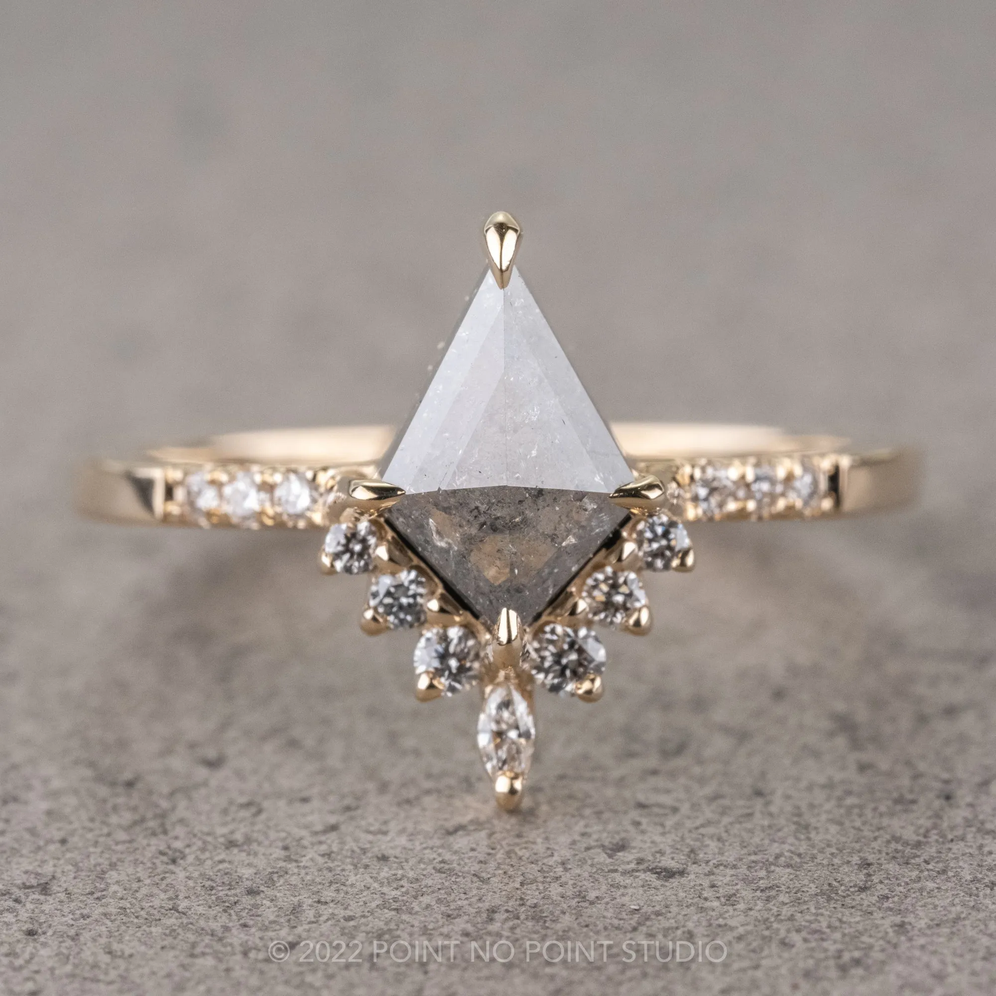 .99 Carat Salt and Pepper Kite Diamond Engagement Ring, Avaline Setting, 14k Yellow Gold