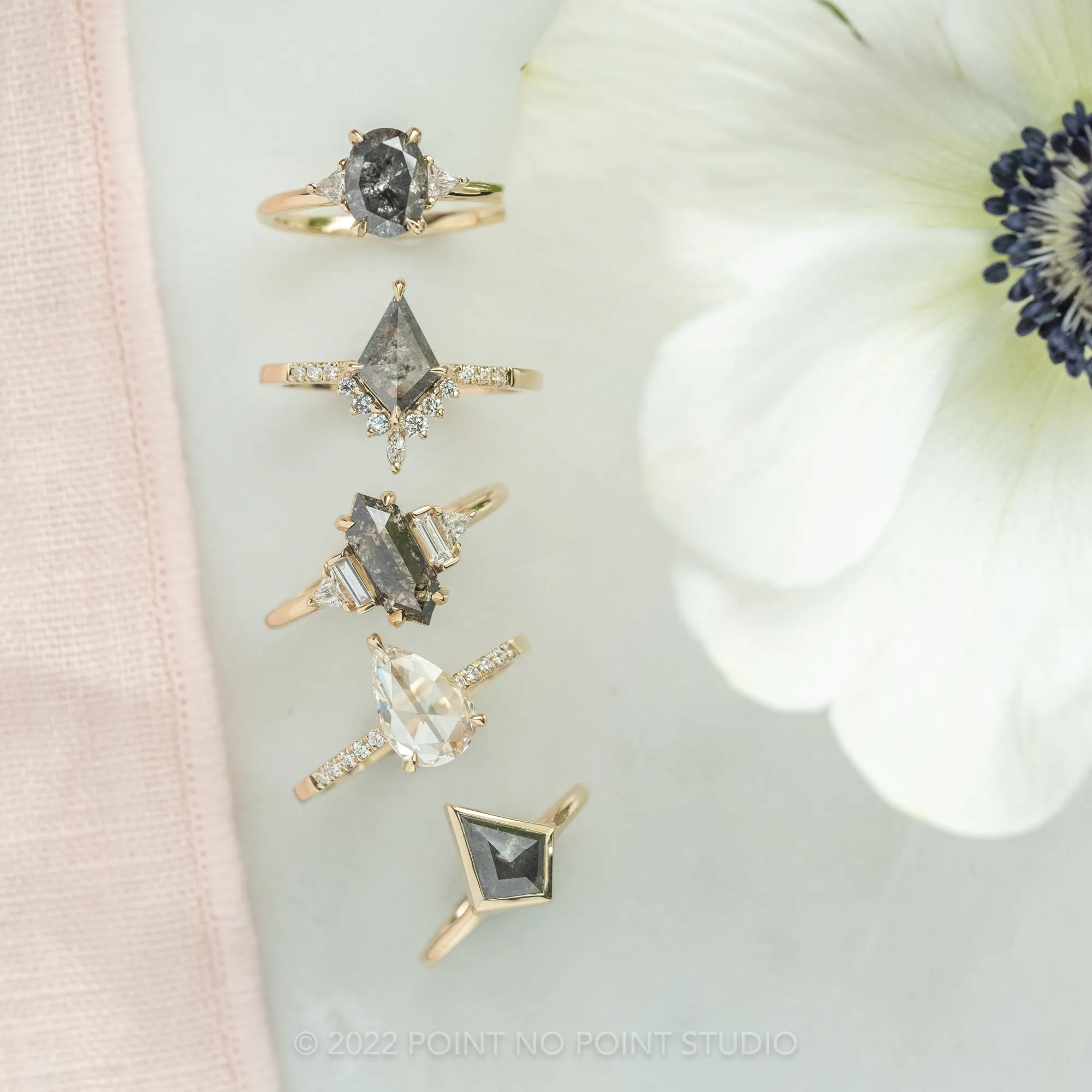.99 Carat Salt and Pepper Kite Diamond Engagement Ring, Avaline Setting, 14k Yellow Gold