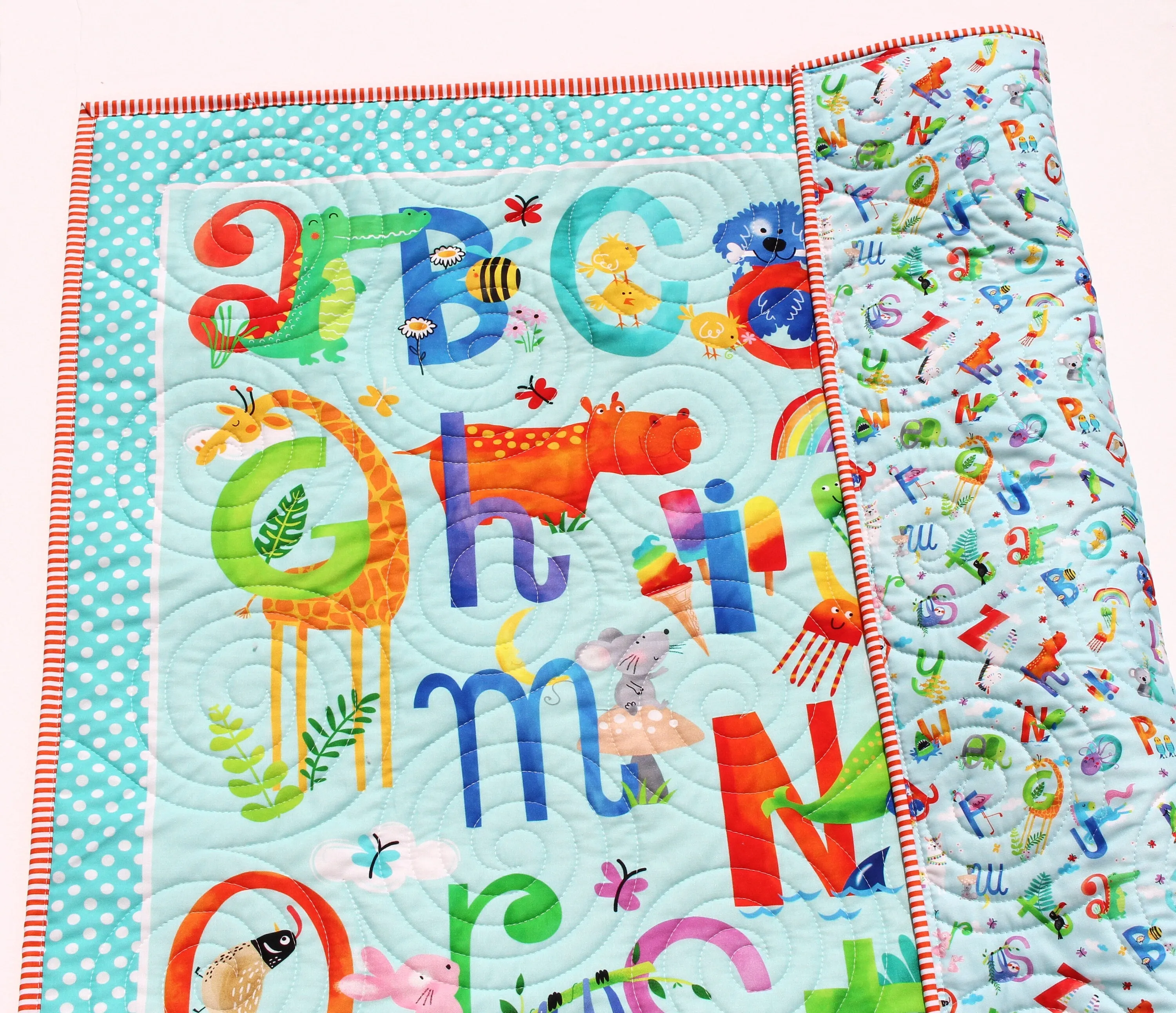 ABCs Baby Quilt Alphabet Animals Letters Nursery Decor Crib Bedding Personalized Blanket Baby Shower Gift Name Baptism Birthday Education