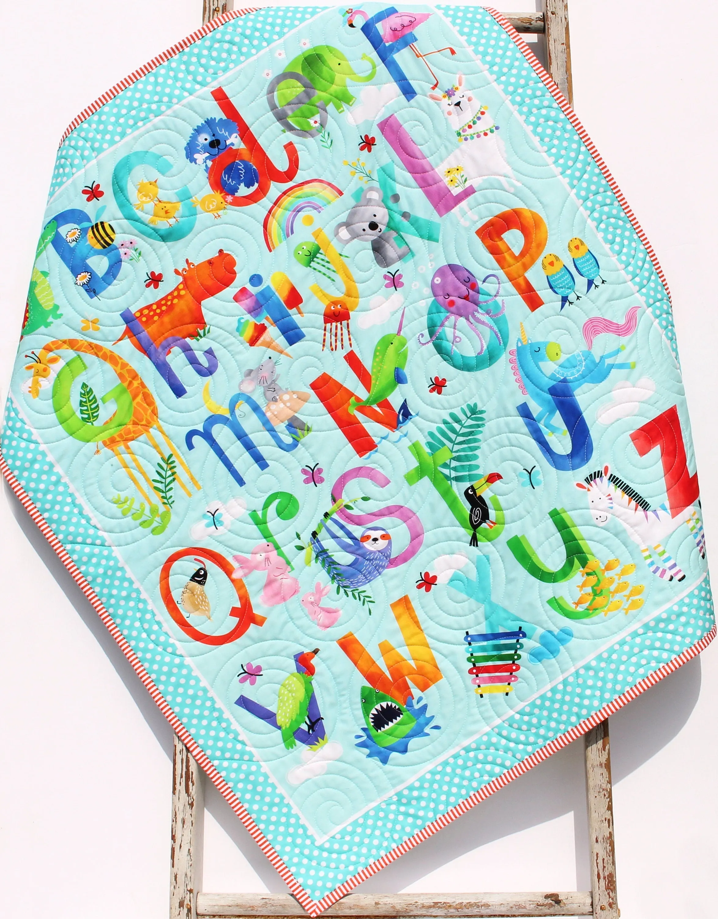 ABCs Baby Quilt Alphabet Animals Letters Nursery Decor Crib Bedding Personalized Blanket Baby Shower Gift Name Baptism Birthday Education