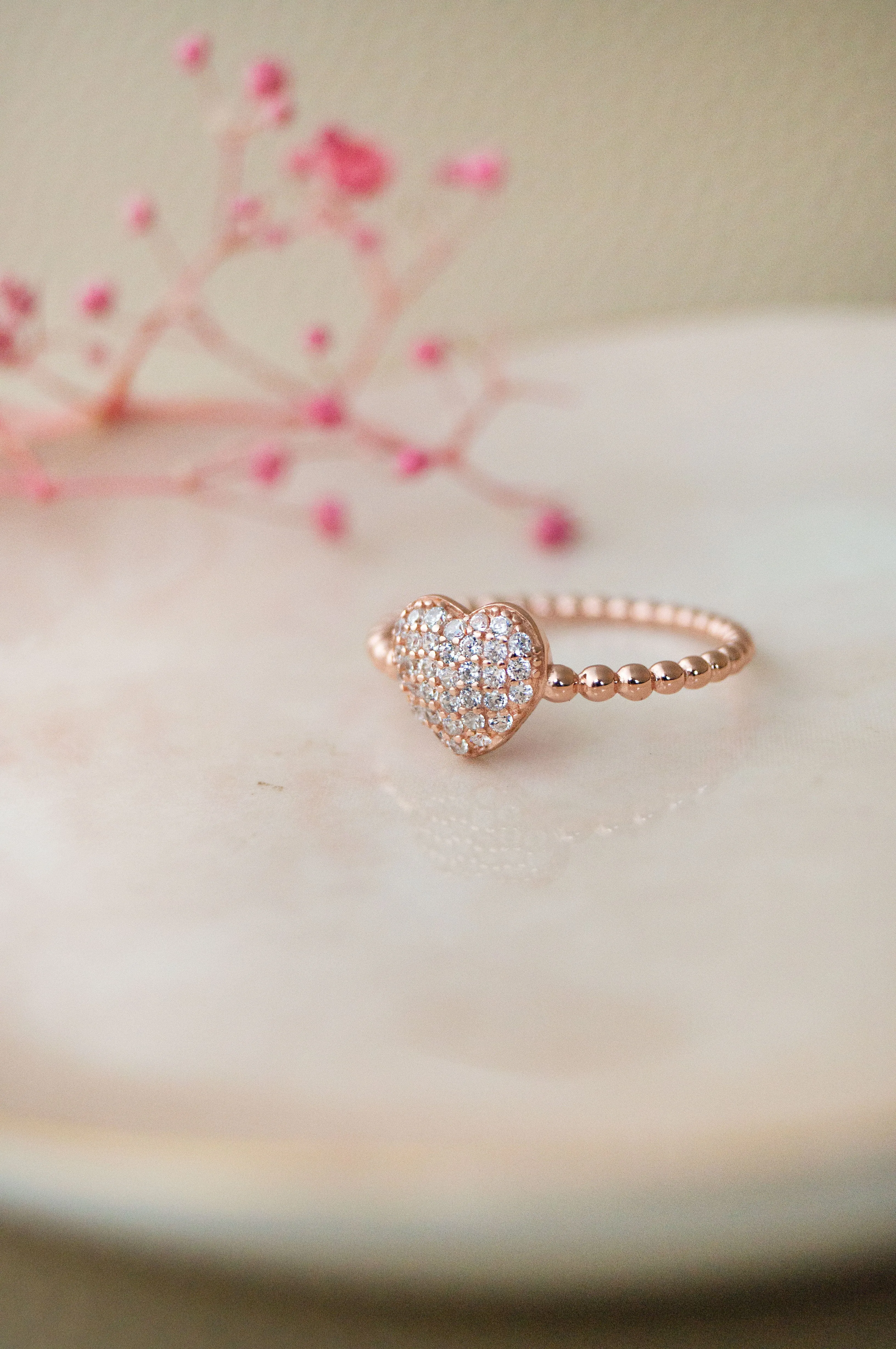 Adorable Cluster Heart Rose Gold Plated Sterling Silver Ring