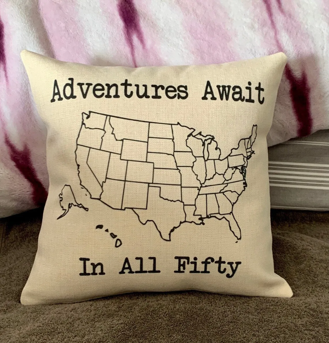 Adventures Await USA Map Travel pillow cover