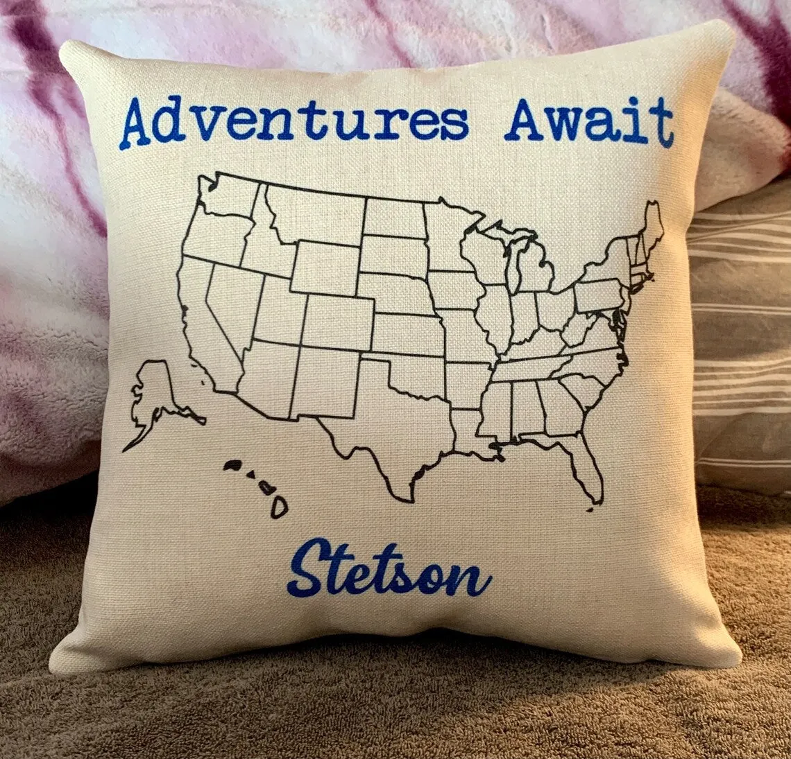 Adventures Await USA Map Travel pillow cover