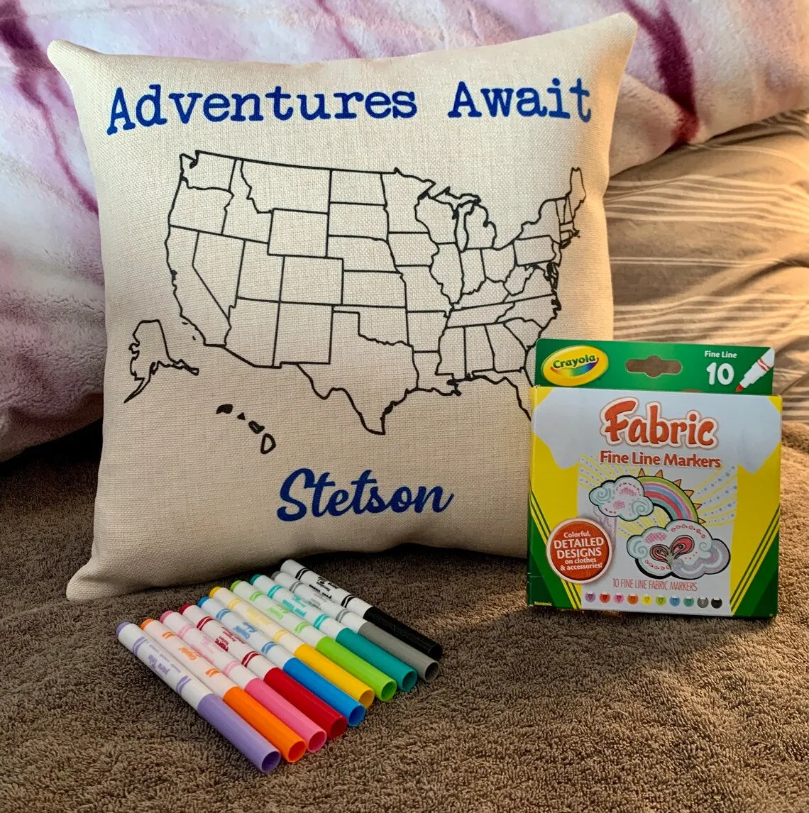 Adventures Await USA Map Travel pillow cover