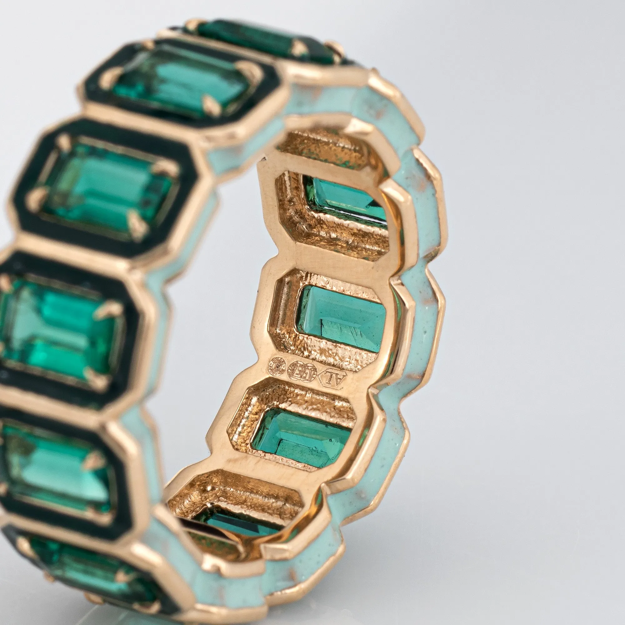 Alison Lou Ring Sz 5.5 Lab Created Emerald Rectangular Eternity Band Estate