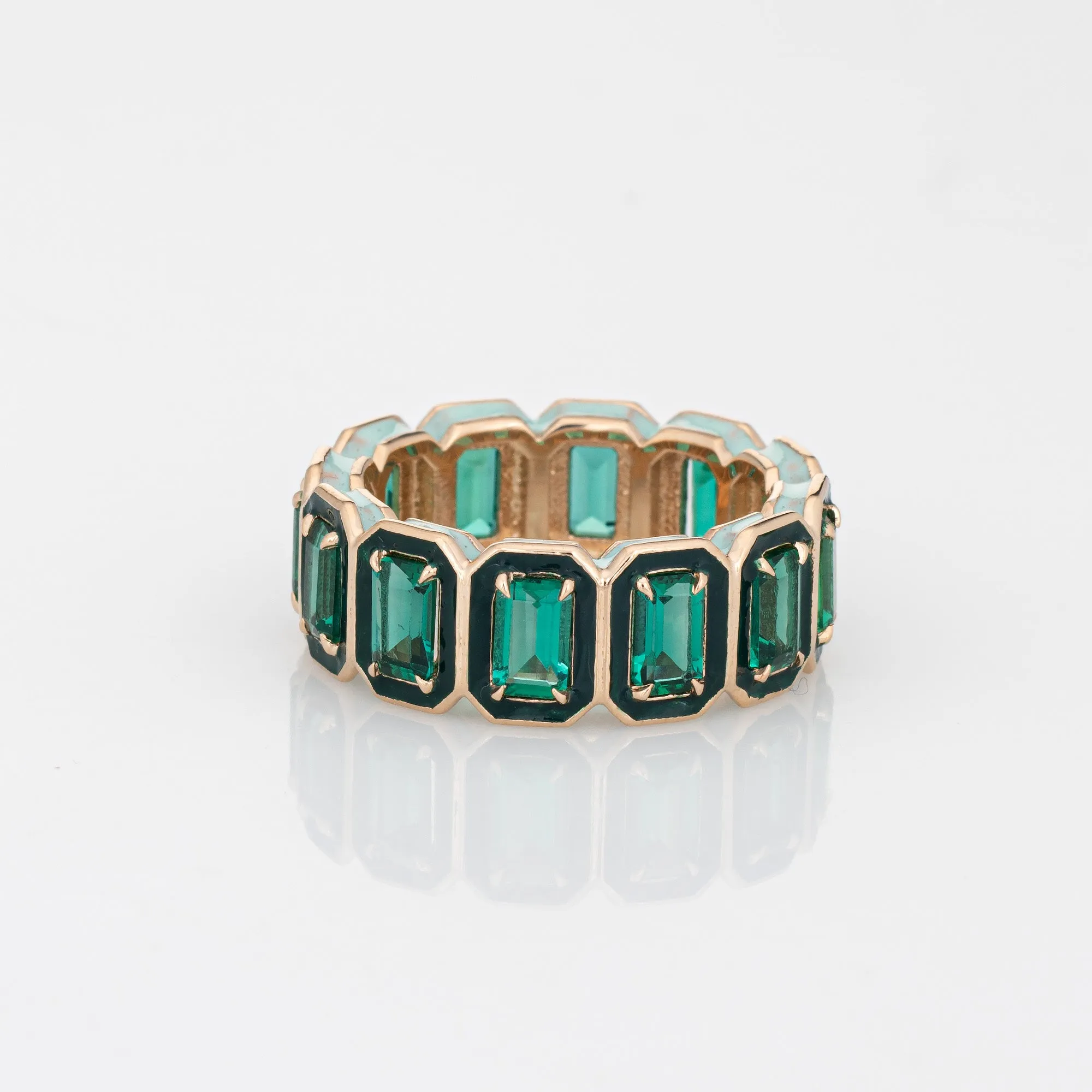 Alison Lou Ring Sz 5.5 Lab Created Emerald Rectangular Eternity Band Estate