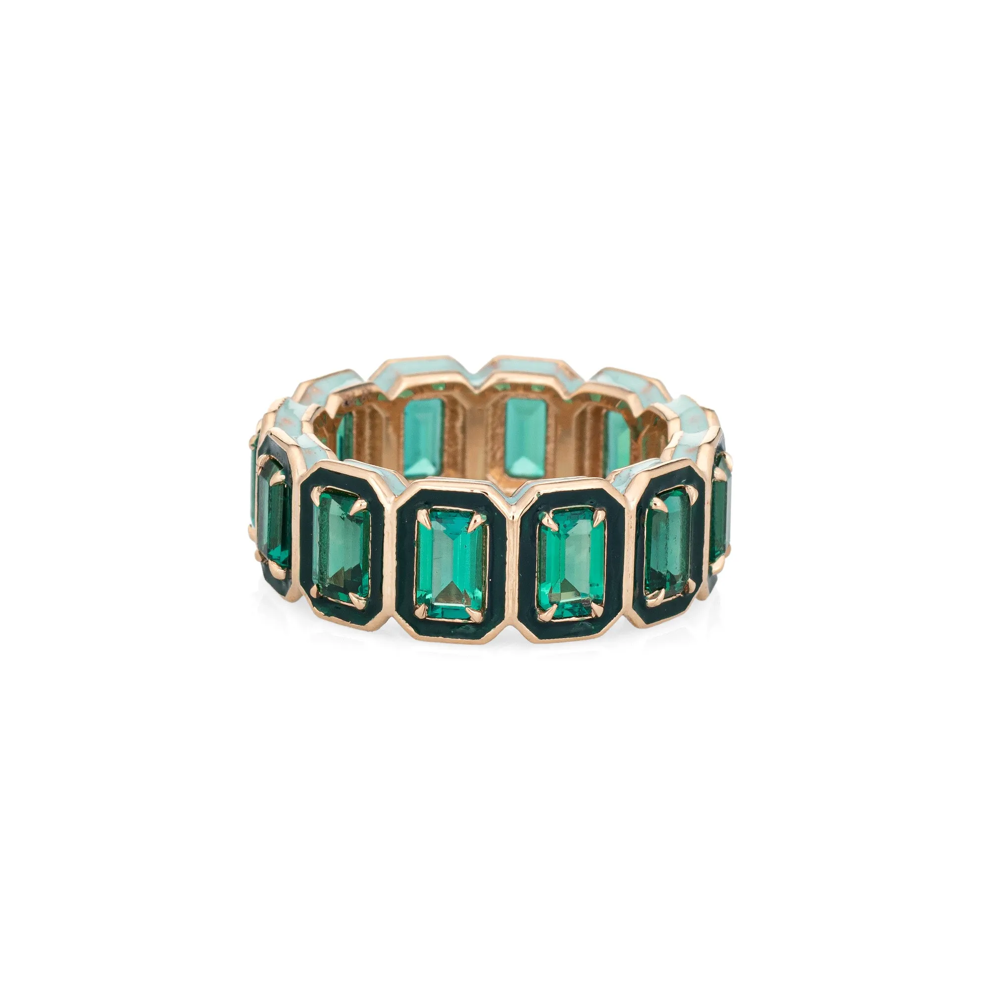 Alison Lou Ring Sz 5.5 Lab Created Emerald Rectangular Eternity Band Estate