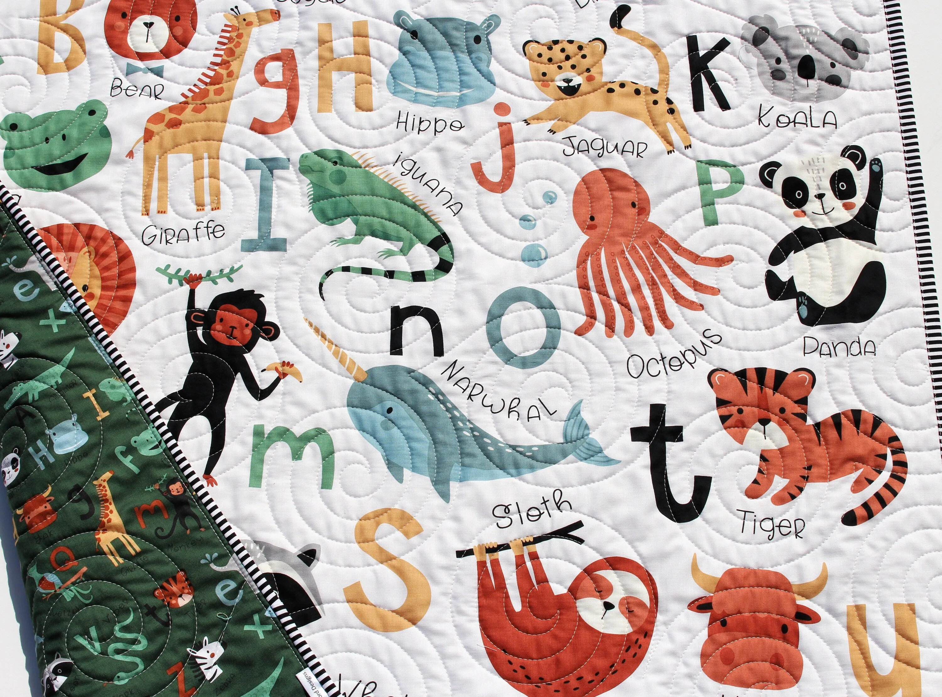 Alphabet Zoo Quilt Kit, ABCs Baby Newborn Boy or Girl Animals Letters Sewing Project Includes Panel Top Backing Binding Quick Easy Animals