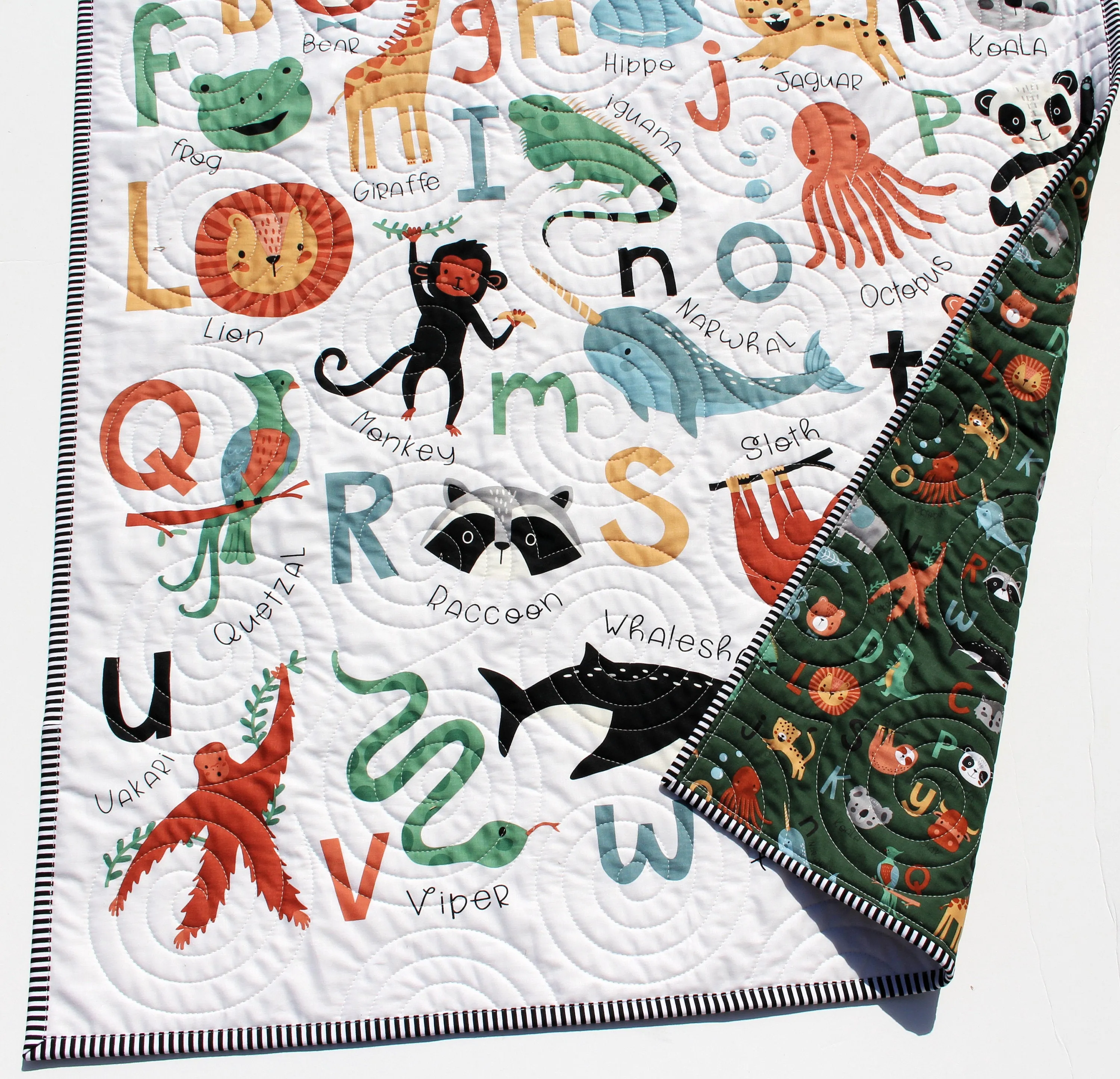 Alphabet Zoo Quilt Kit, ABCs Baby Newborn Boy or Girl Animals Letters Sewing Project Includes Panel Top Backing Binding Quick Easy Animals
