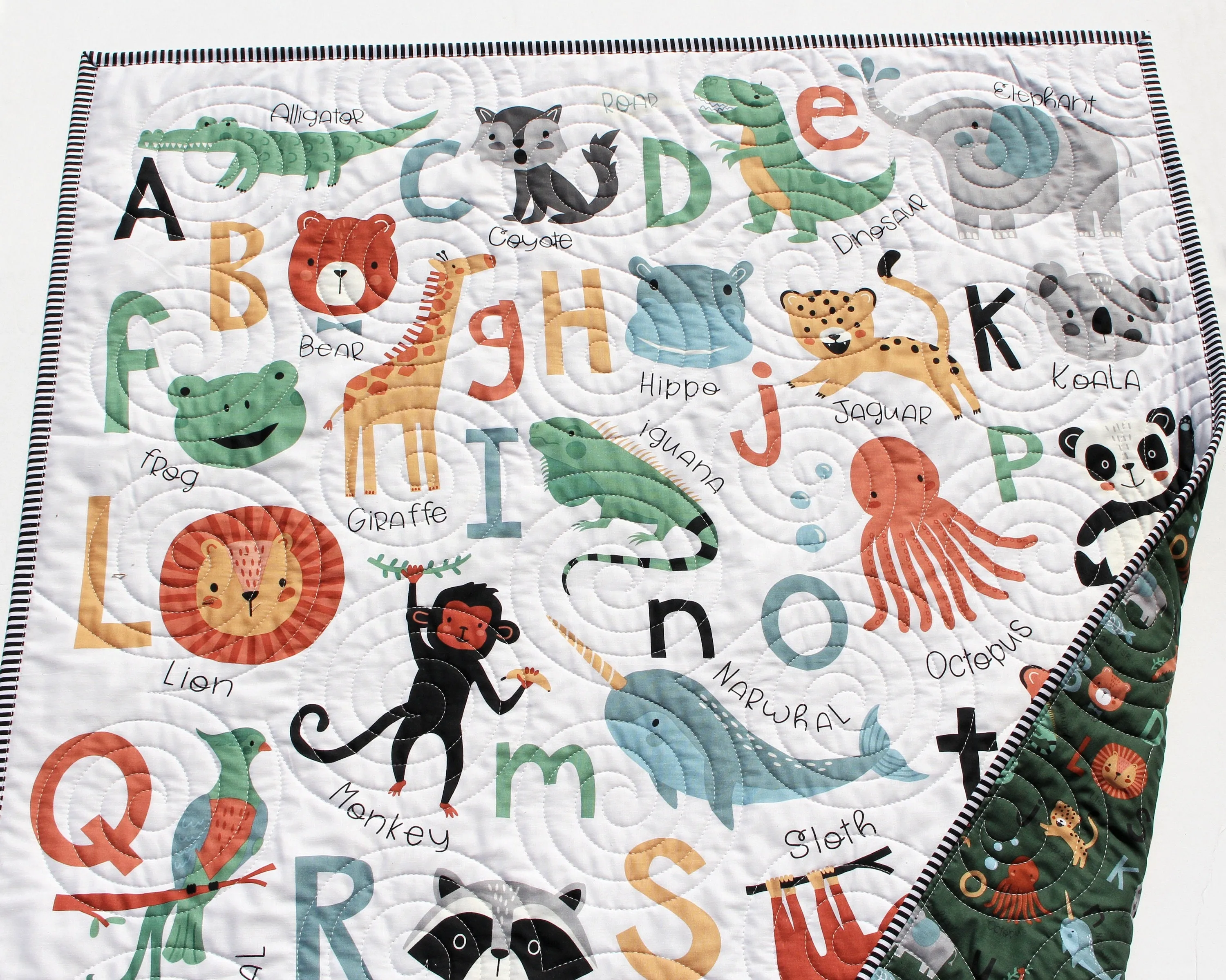 Alphabet Zoo Quilt Kit, ABCs Baby Newborn Boy or Girl Animals Letters Sewing Project Includes Panel Top Backing Binding Quick Easy Animals