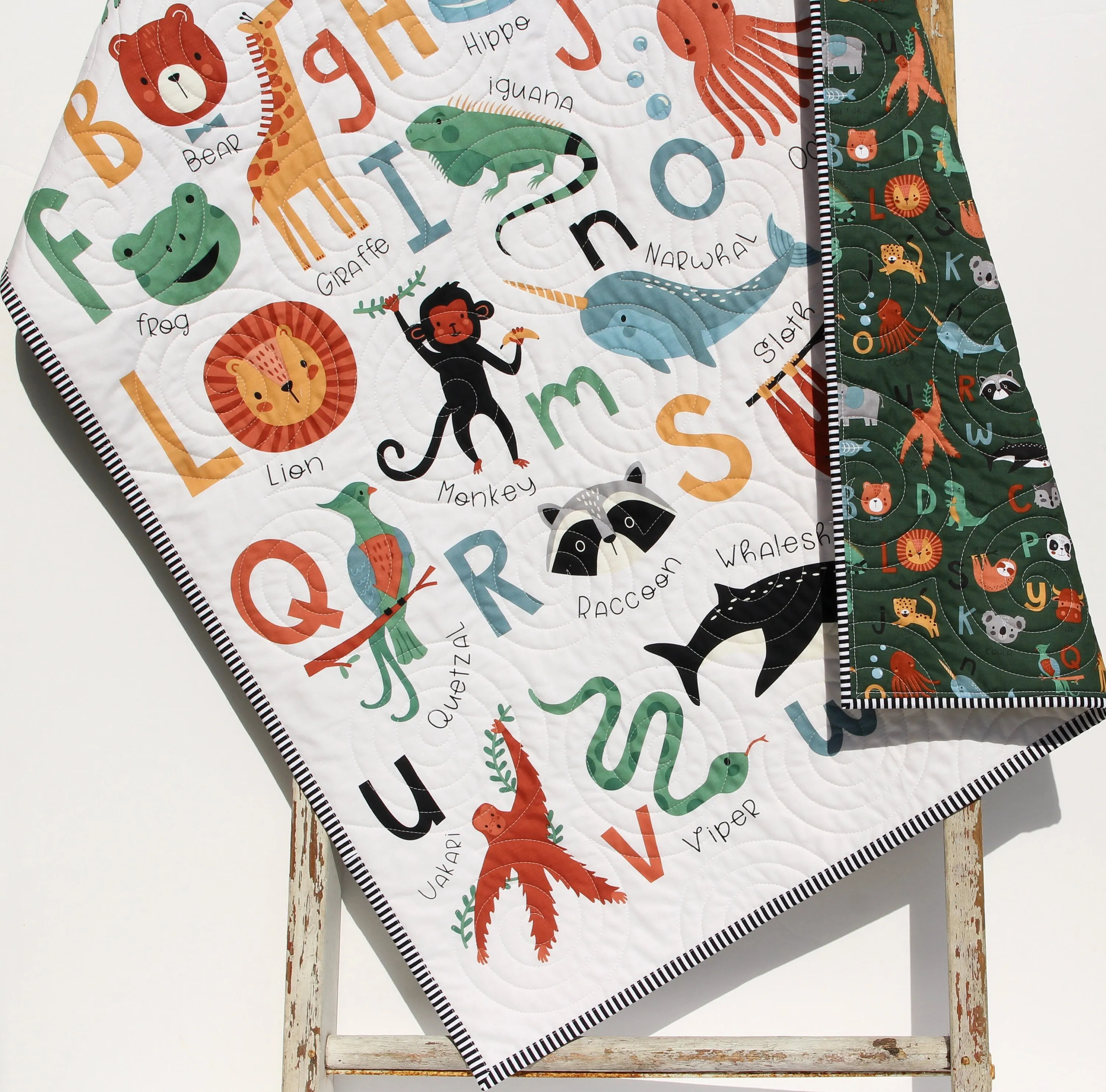 Alphabet Zoo Quilt Kit, ABCs Baby Newborn Boy or Girl Animals Letters Sewing Project Includes Panel Top Backing Binding Quick Easy Animals