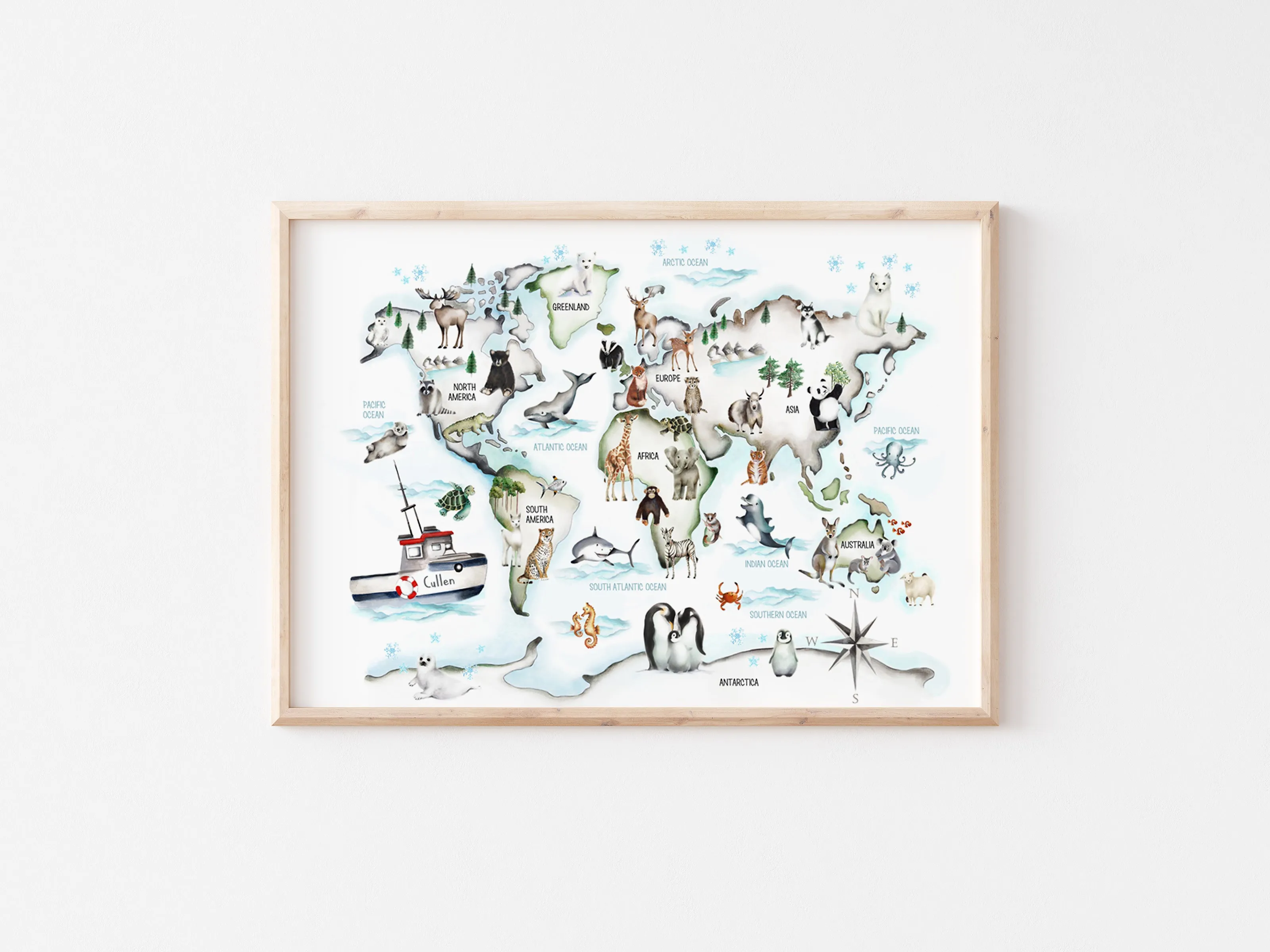 Animal World Map - Custom Name Print