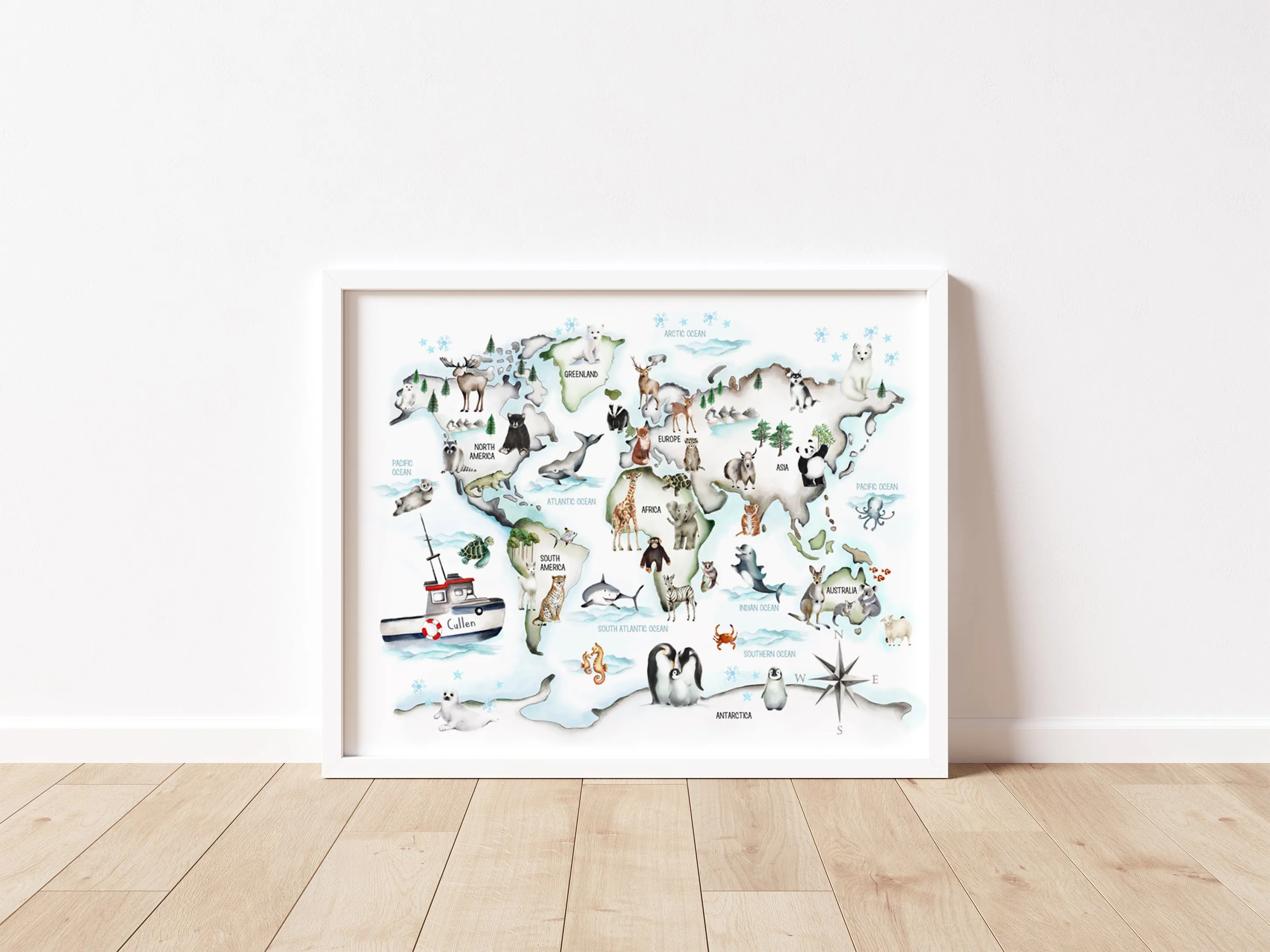 Animal World Map - Custom Name Print
