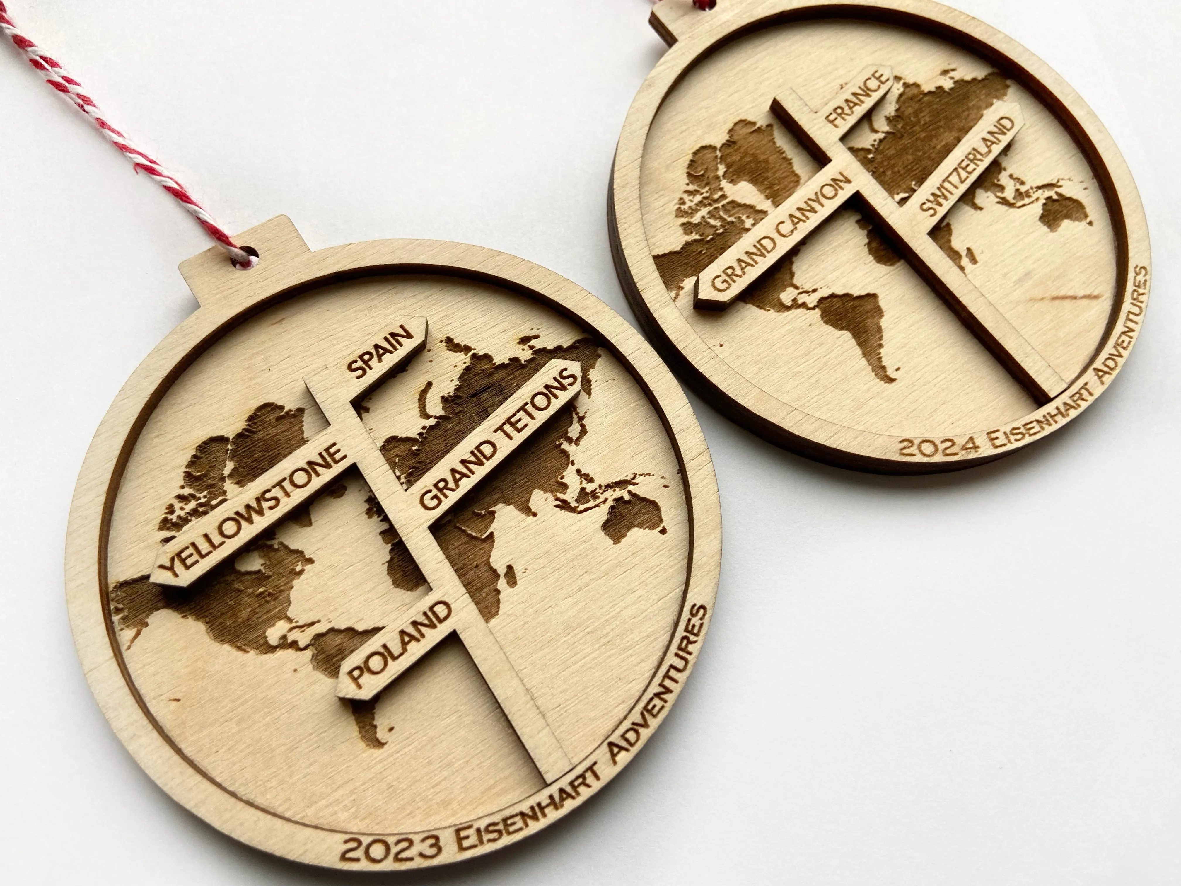 Annual Travels Family Adventures Christmas Personalized Wood Christmas Ornament