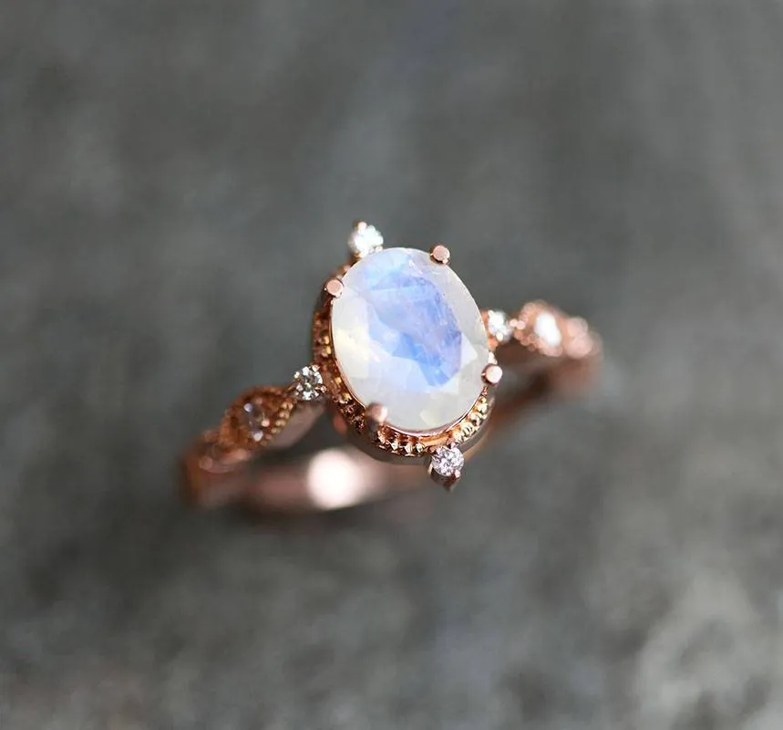 Arya Blue Oval Moonstone Ring