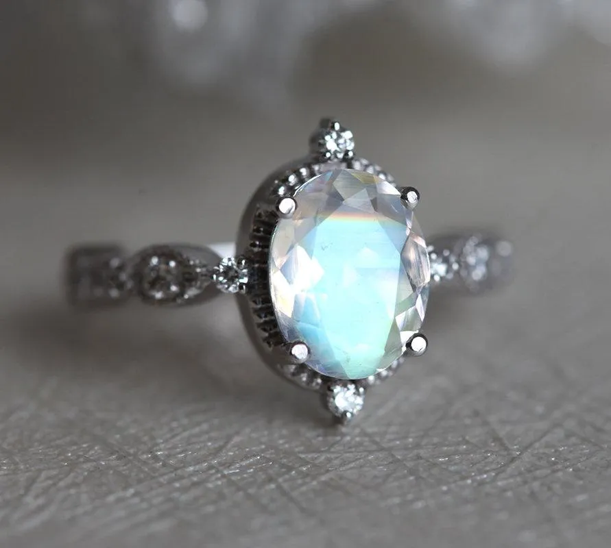 Arya Blue Oval Moonstone Ring