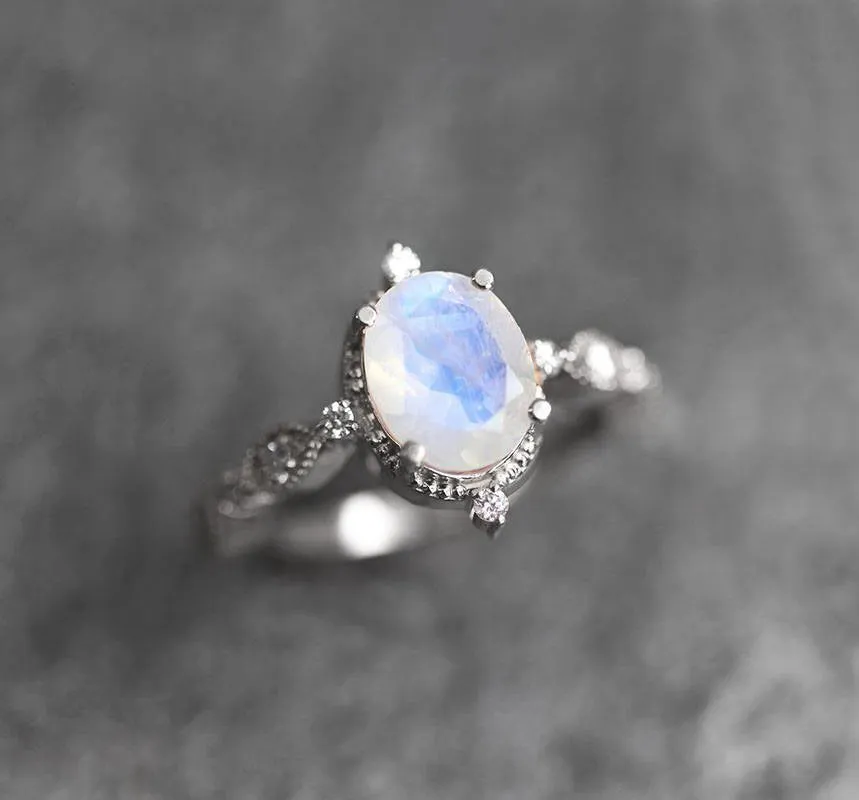 Arya Blue Oval Moonstone Ring