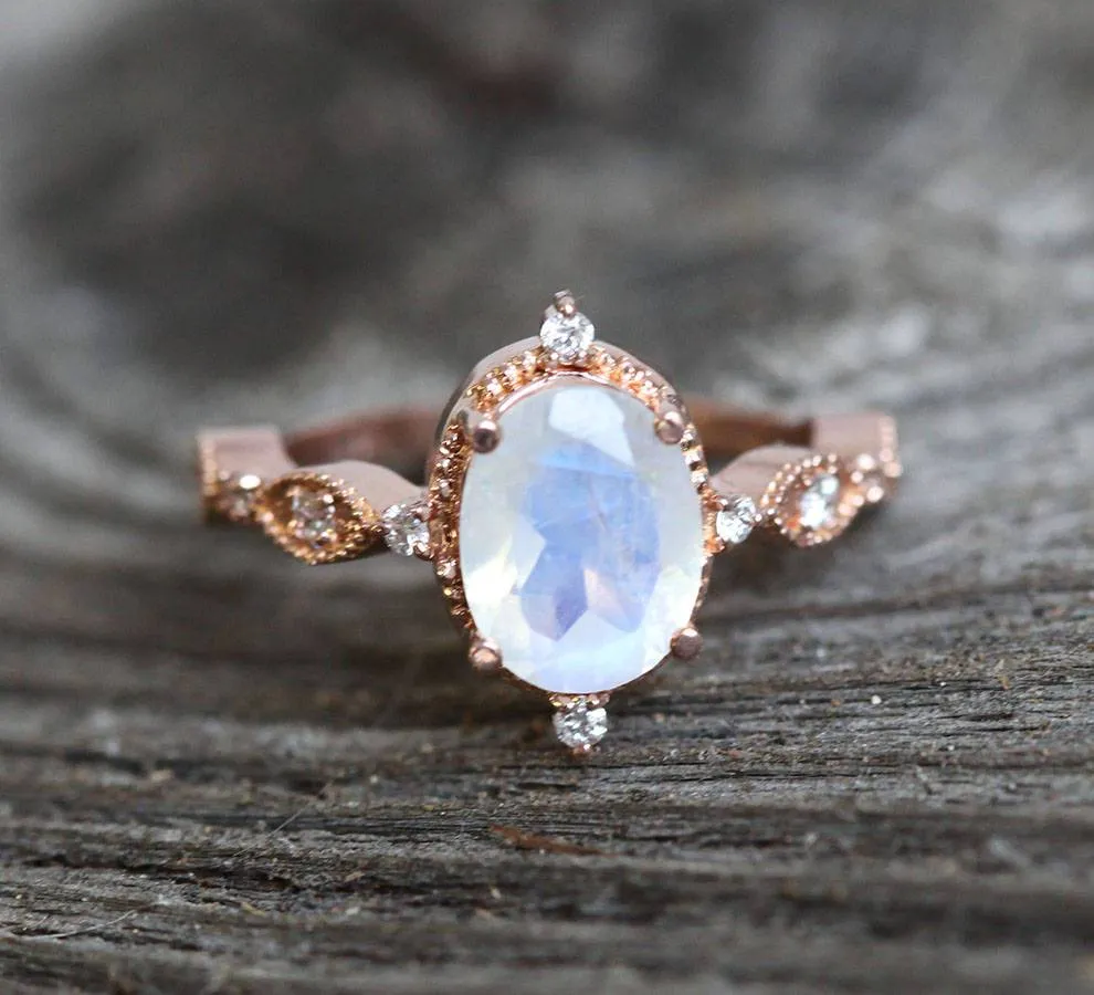 Arya Blue Oval Moonstone Ring
