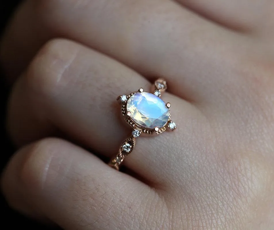 Arya Blue Oval Moonstone Ring