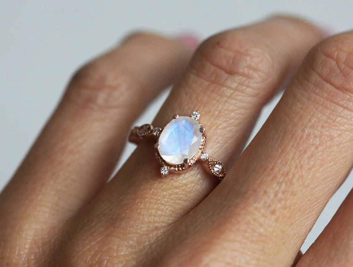Arya Blue Oval Moonstone Ring