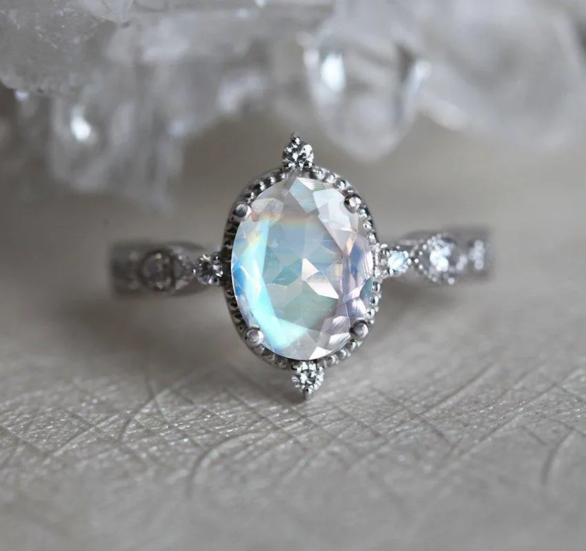 Arya Blue Oval Moonstone Ring
