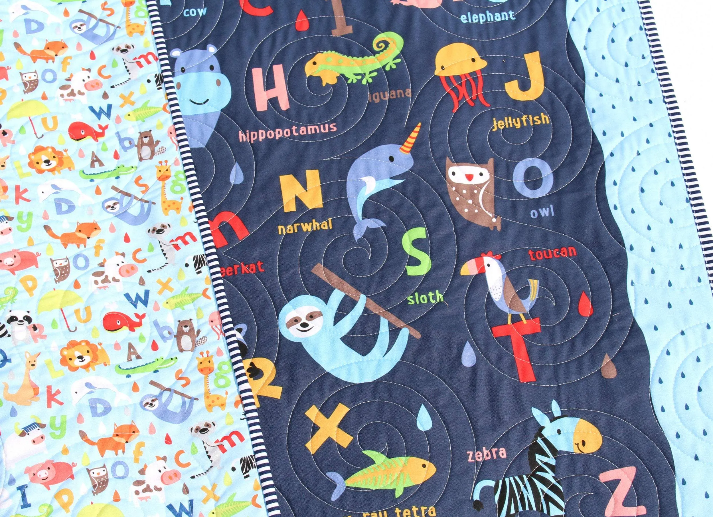 Baby Quilt, Noahs Ark Christening Baby Gift Baby Blankets Crib Quilt Newborn Alphabet Nursery Bedding Boy Navy Blue Personalized Name