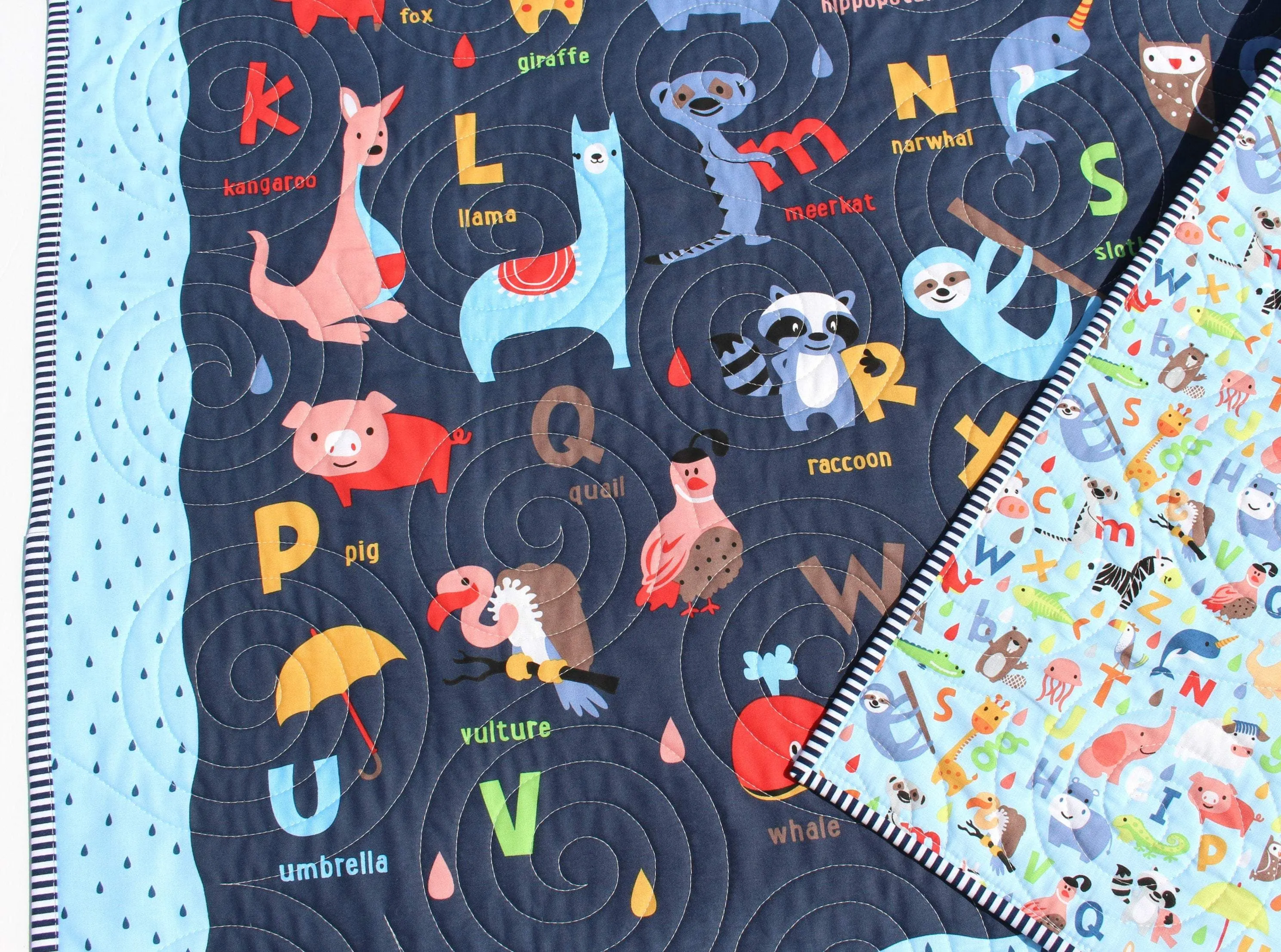 Baby Quilt, Noahs Ark Christening Baby Gift Baby Blankets Crib Quilt Newborn Alphabet Nursery Bedding Boy Navy Blue Personalized Name