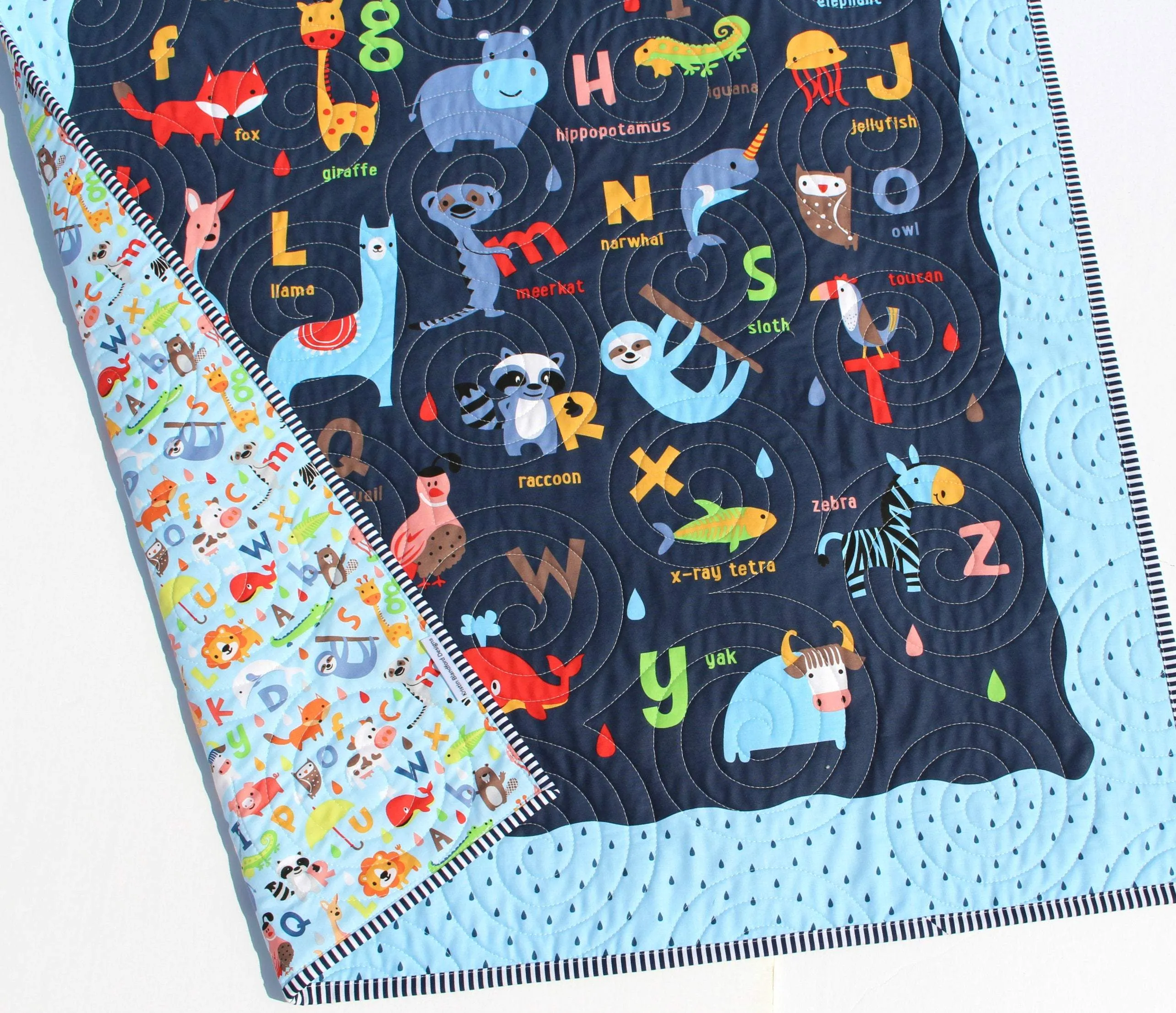 Baby Quilt, Noahs Ark Christening Baby Gift Baby Blankets Crib Quilt Newborn Alphabet Nursery Bedding Boy Navy Blue Personalized Name