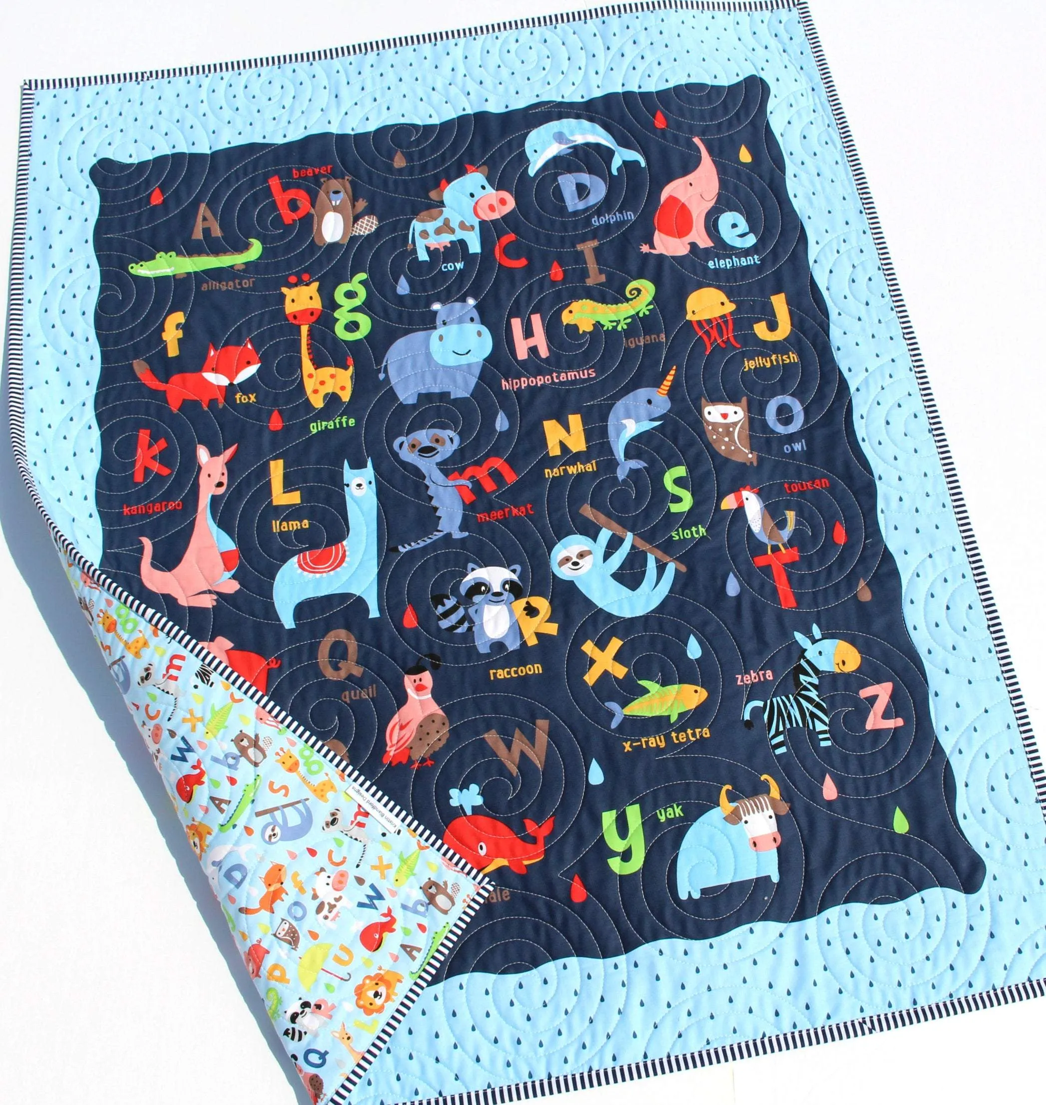 Baby Quilt, Noahs Ark Christening Baby Gift Baby Blankets Crib Quilt Newborn Alphabet Nursery Bedding Boy Navy Blue Personalized Name