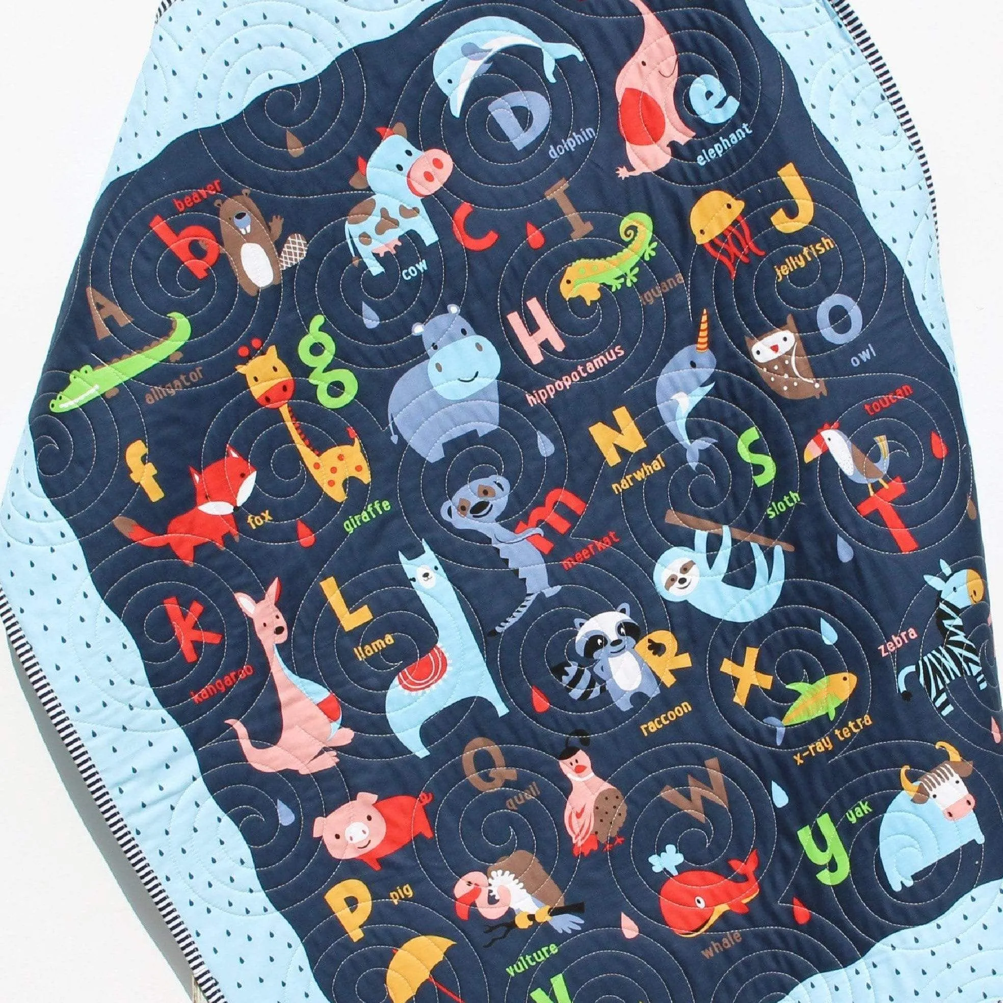 Baby Quilt, Noahs Ark Christening Baby Gift Baby Blankets Crib Quilt Newborn Alphabet Nursery Bedding Boy Navy Blue Personalized Name