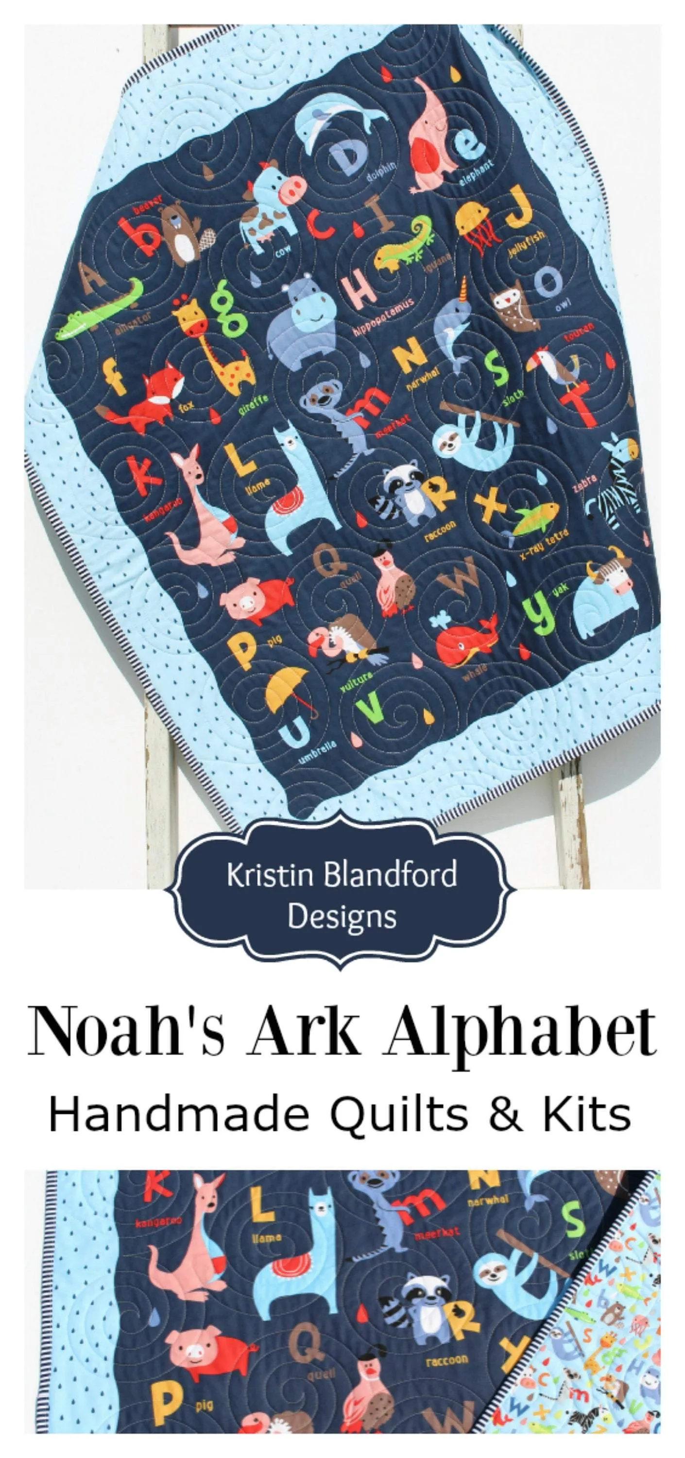 Baby Quilt, Noahs Ark Christening Baby Gift Baby Blankets Crib Quilt Newborn Alphabet Nursery Bedding Boy Navy Blue Personalized Name