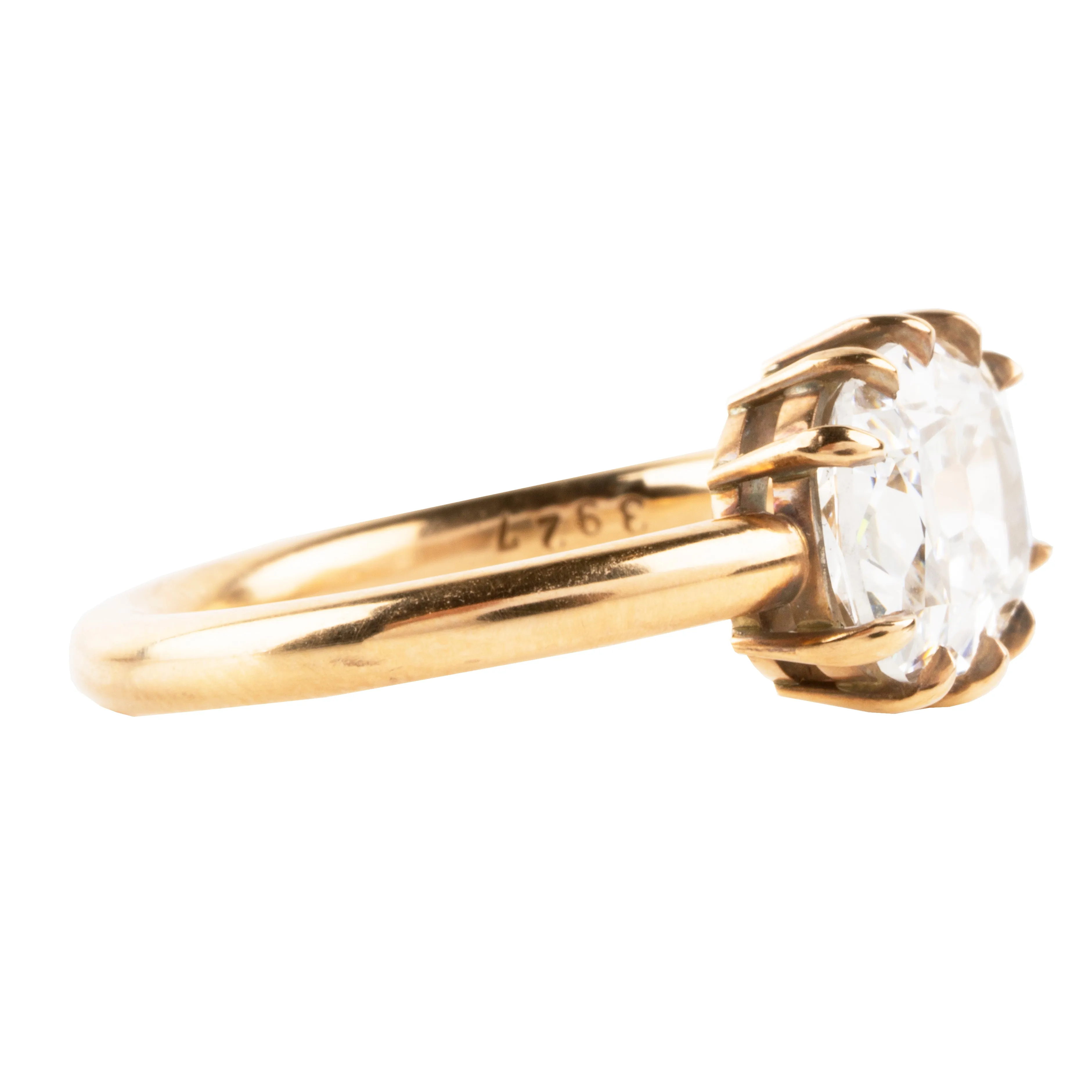 Bell & Bird Three Carat Elongated Old Mine Cut Ring