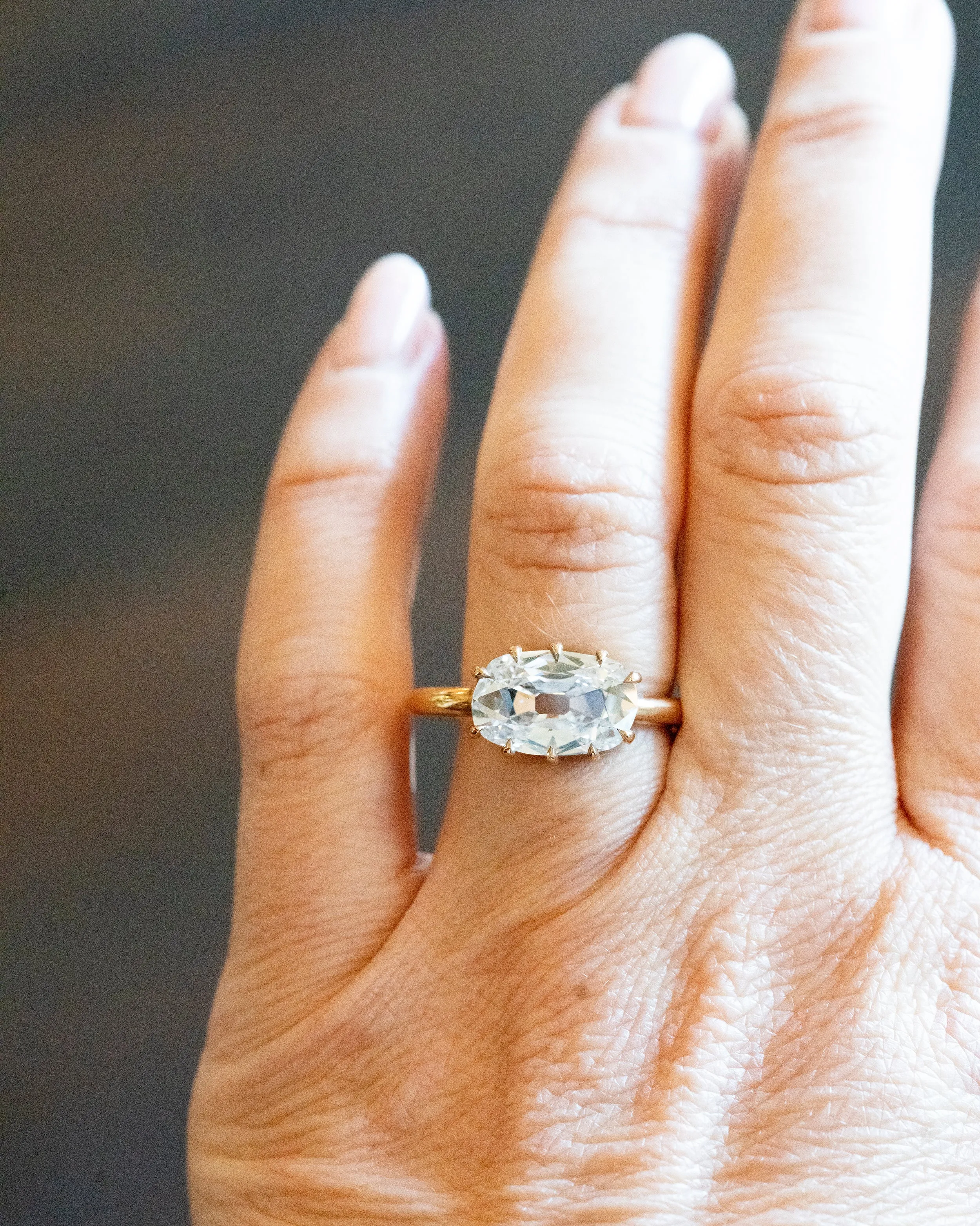 Bell & Bird Three Carat Elongated Old Mine Cut Ring